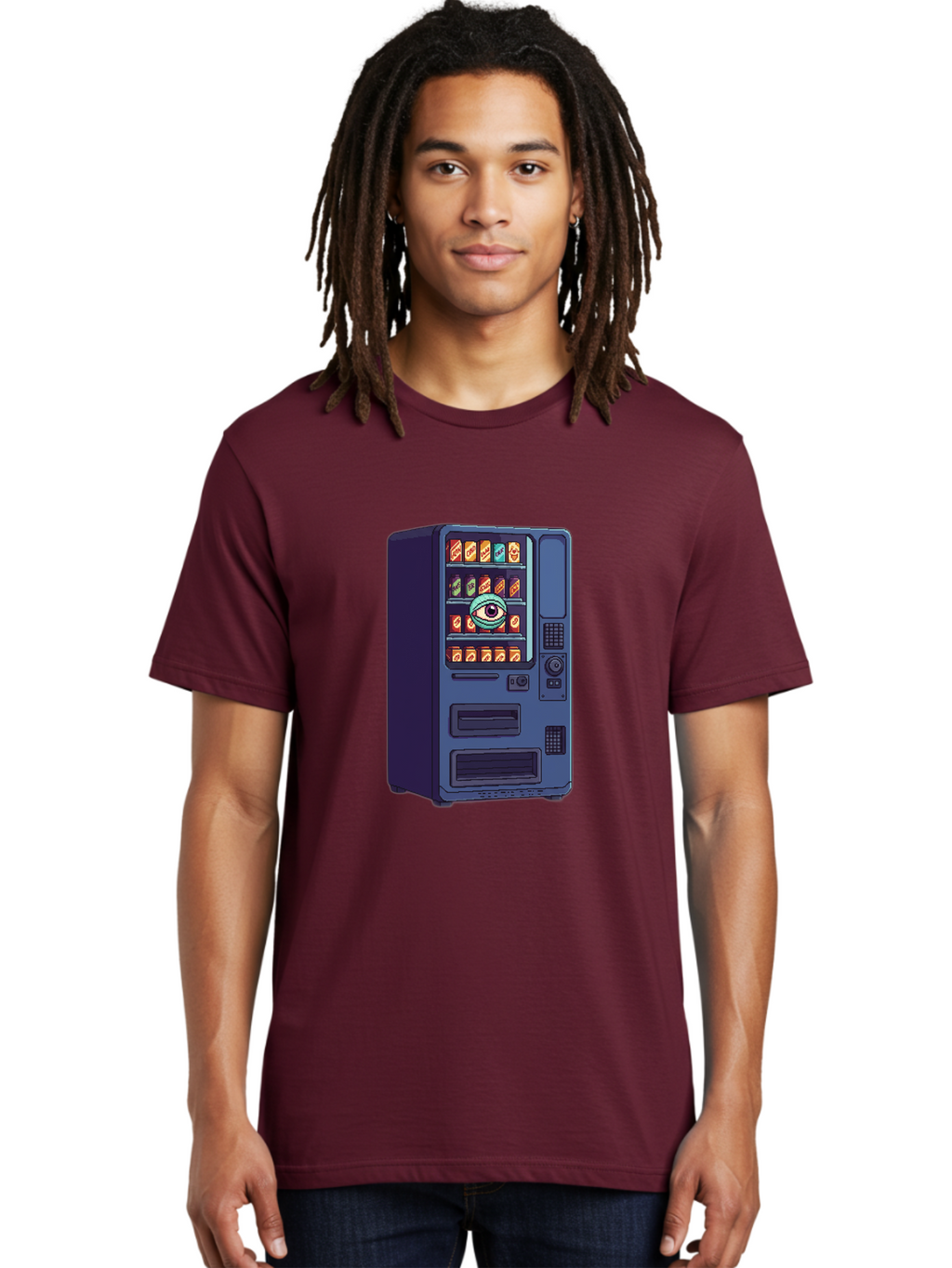 Vending-Machine-With-Eye Men'S Graphic Tee, 100% Cotton, Comfortable Casual Summer Wear, Machine Washable, Vintage Camera, Old Camera, Antique Camera, Black Camera, Classic Photography, Photography Equipment, Nostalgic Device, Film Camera, Bal565
