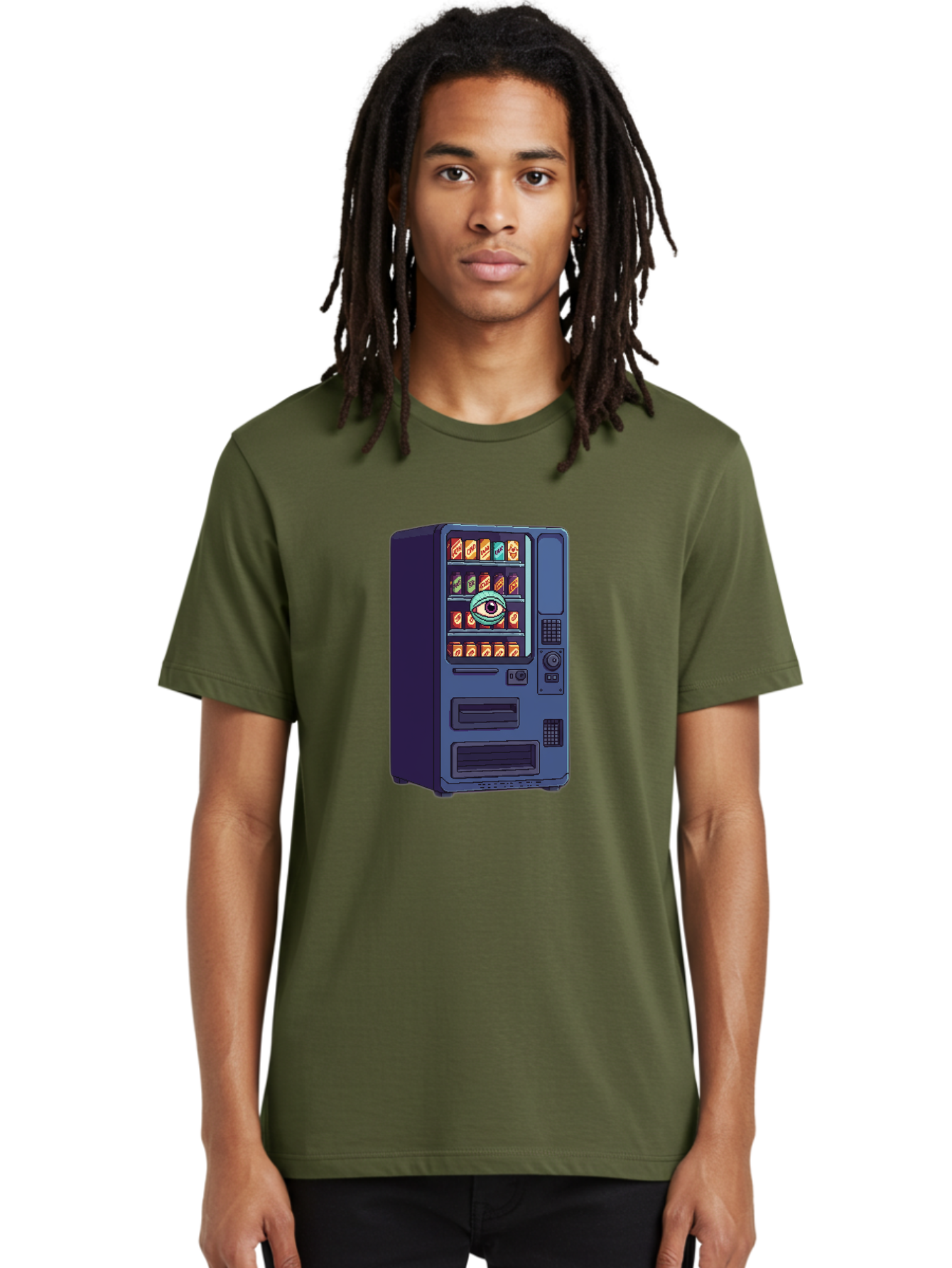 Vending-Machine-With-Eye Men'S Graphic Tee, 100% Cotton, Comfortable Casual Summer Wear, Machine Washable, Vintage Camera, Old Camera, Antique Camera, Black Camera, Classic Photography, Photography Equipment, Nostalgic Device, Film Camera, Bal565