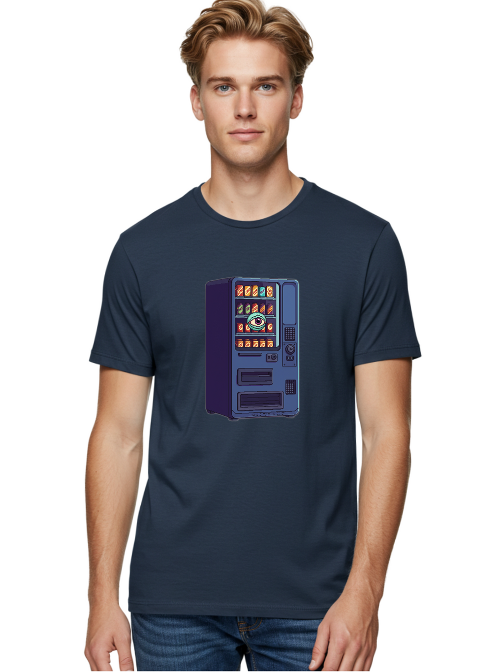 Vending-Machine-With-Eye Men'S Graphic Tee, 100% Cotton, Comfortable Casual Summer Wear, Machine Washable, Vintage Camera, Old Camera, Antique Camera, Black Camera, Classic Photography, Photography Equipment, Nostalgic Device, Film Camera, Bal565