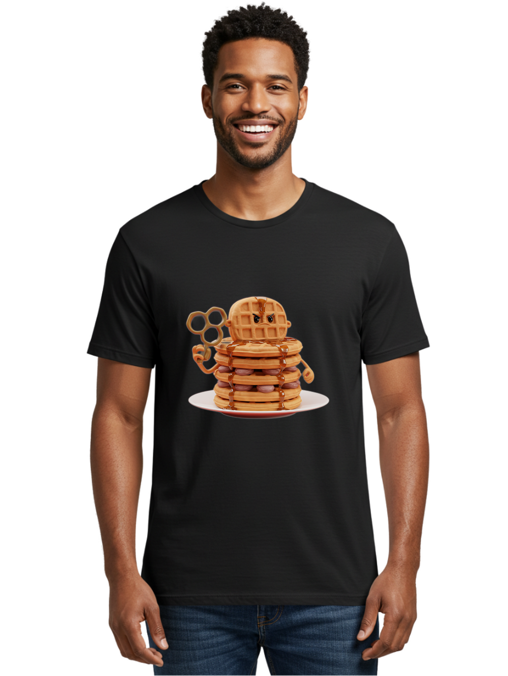 Waffle-Character Men'S Graphic Tee, 100% Cotton, Comfortable Casual Summer Wear, Machine Washable, Vintage Camera, Old Camera, Antique Camera, Black Camera, Classic Photography, Photography Equipment, Nostalgic Device, Film Camera, Camera Art Bal582