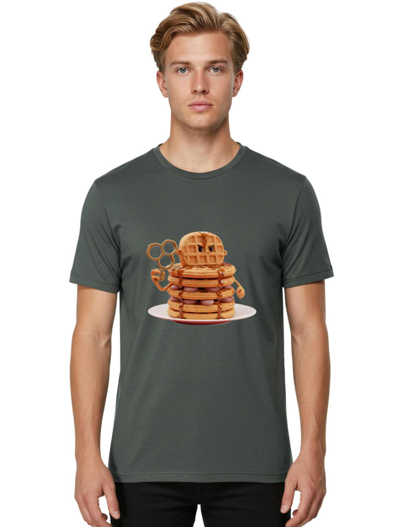 Waffle-Character Men'S Graphic Tee, 100% Cotton, Comfortable Casual Summer Wear, Machine Washable, Vintage Camera, Old Camera, Antique Camera, Black Camera, Classic Photography, Photography Equipment, Nostalgic Device, Film Camera, Camera Art Bal582