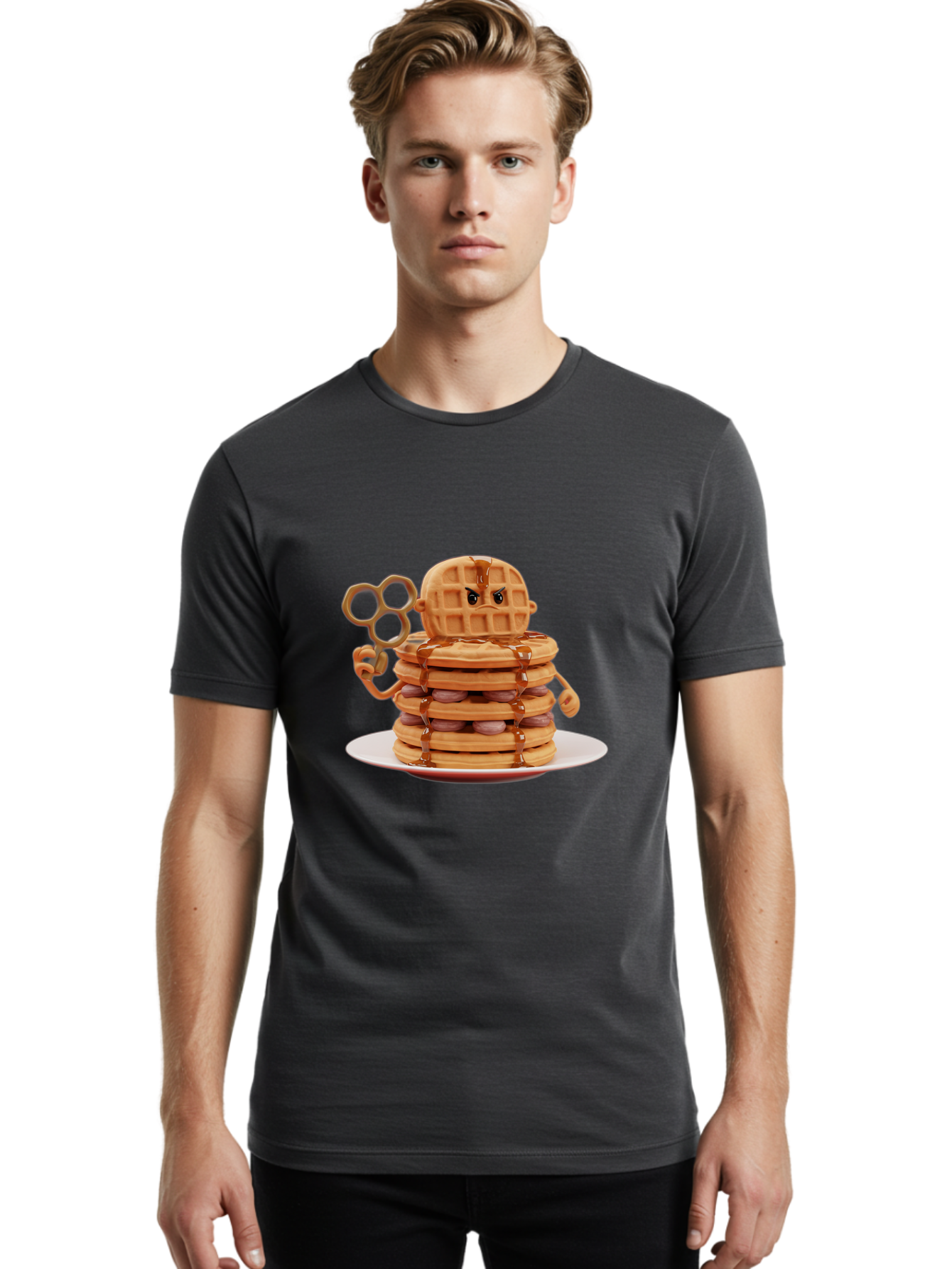 Waffle-Character Men'S Graphic Tee, 100% Cotton, Comfortable Casual Summer Wear, Machine Washable, Vintage Camera, Old Camera, Antique Camera, Black Camera, Classic Photography, Photography Equipment, Nostalgic Device, Film Camera, Camera Art Bal582