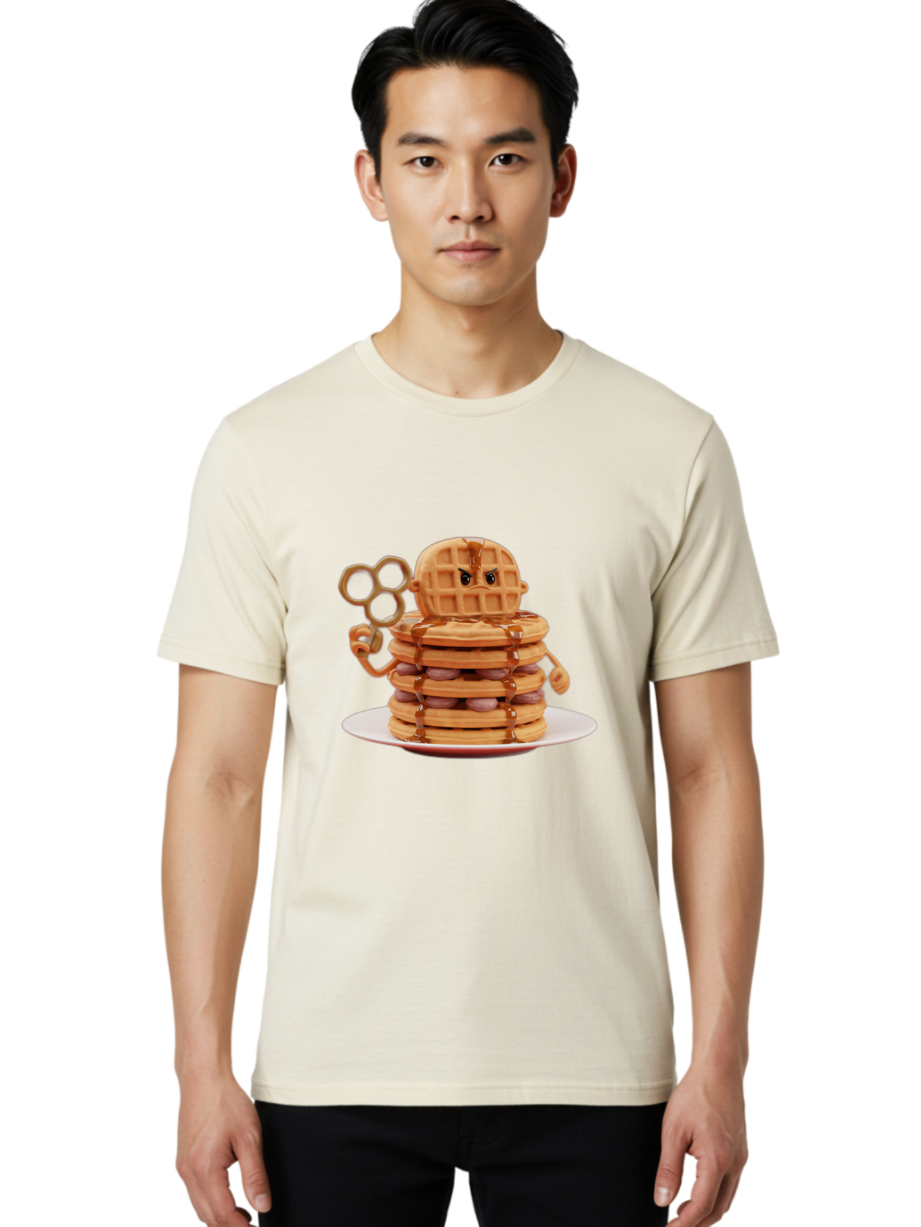 Waffle-Character Men'S Graphic Tee, 100% Cotton, Comfortable Casual Summer Wear, Machine Washable, Vintage Camera, Old Camera, Antique Camera, Black Camera, Classic Photography, Photography Equipment, Nostalgic Device, Film Camera, Camera Art Bal582