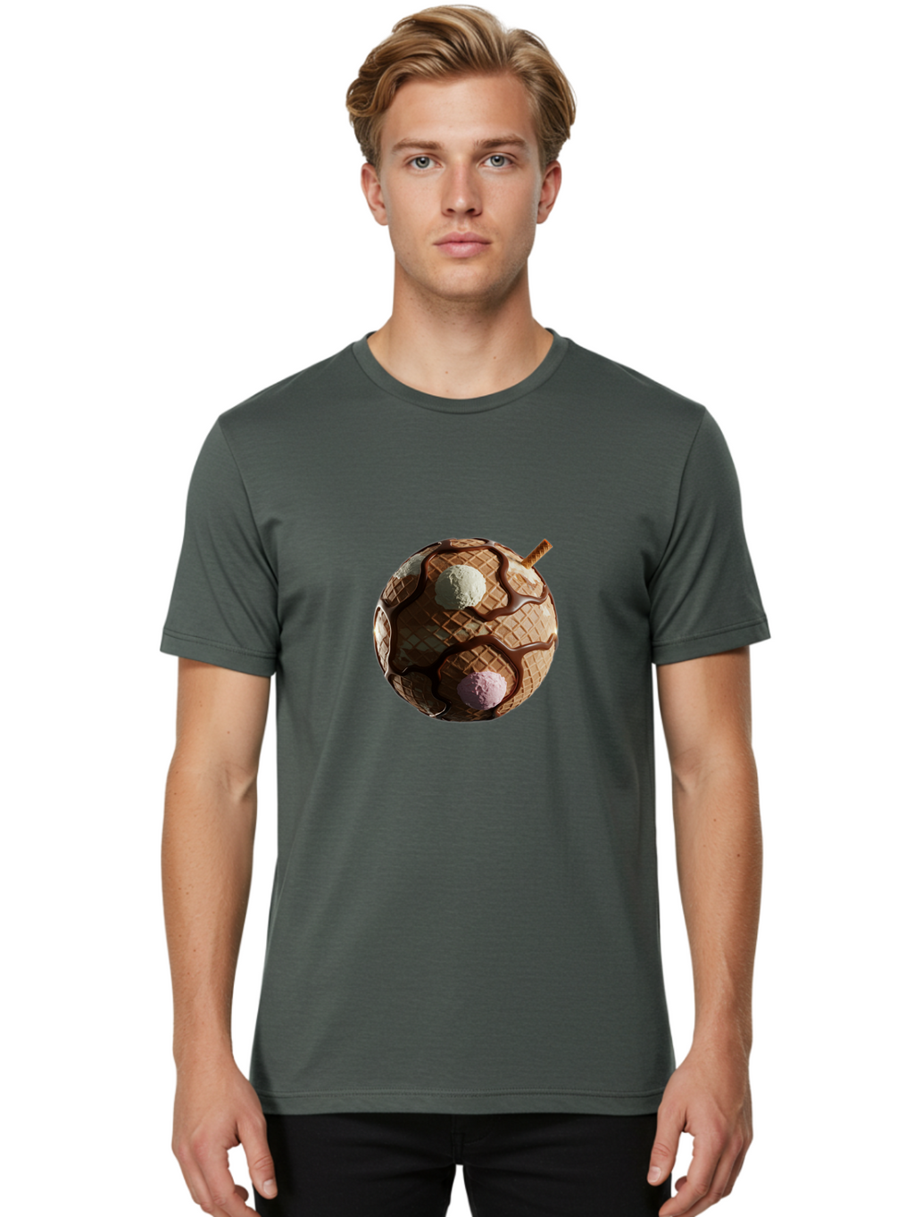 Waffle-Ice-Cream Men'S Graphic Tee, 100% Cotton, Comfortable Casual Summer Wear, Machine Washable, Vintage Camera, Old Camera, Antique Camera, Black Camera, Classic Photography, Photography Equipment, Nostalgic Device, Film Camera, Camera Art Bal583