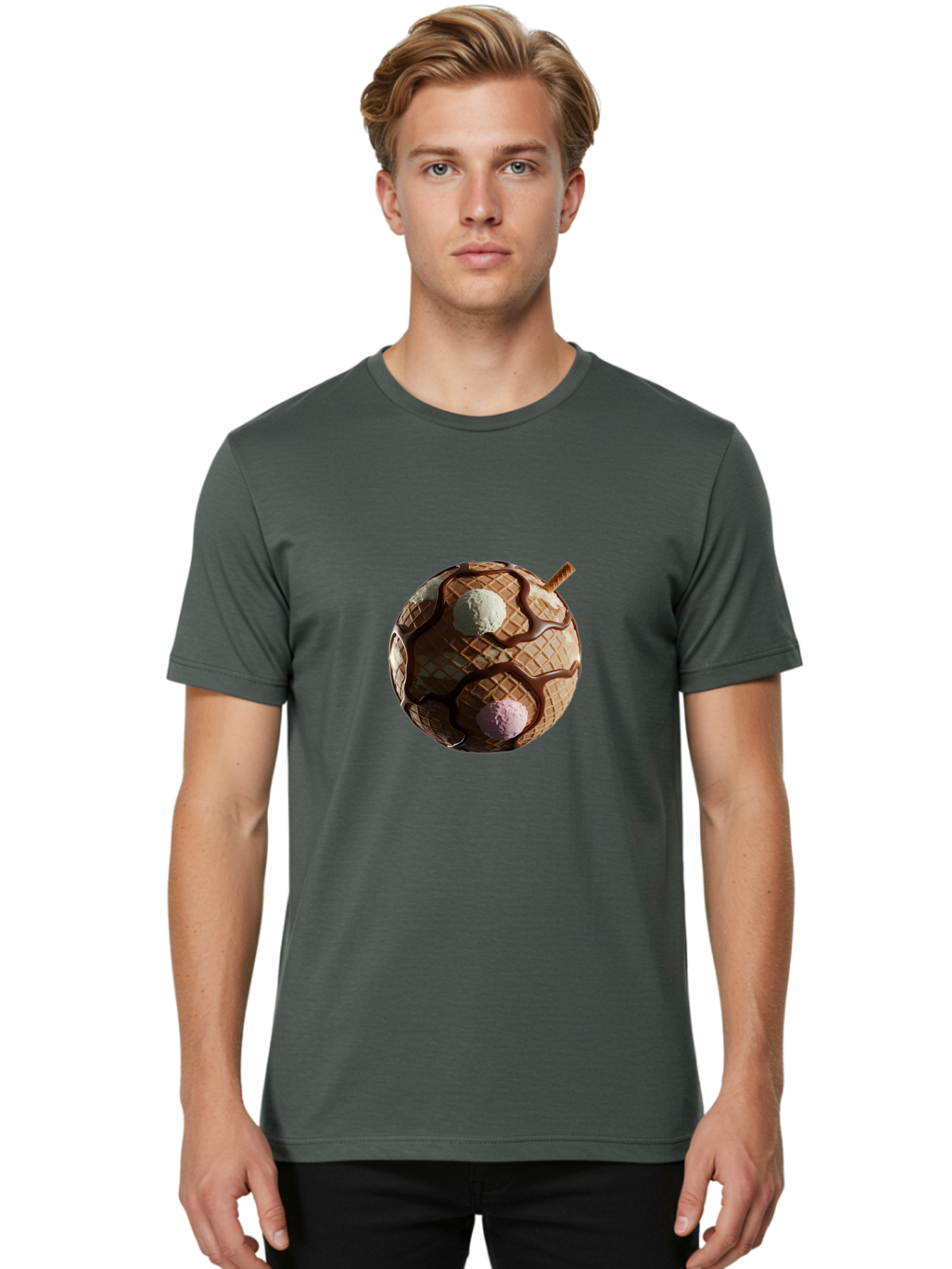 Waffle-Ice-Cream Men'S Graphic Tee, 100% Cotton, Comfortable Casual Summer Wear, Machine Washable, Vintage Camera, Old Camera, Antique Camera, Black Camera, Classic Photography, Photography Equipment, Nostalgic Device, Film Camera, Camera Art Bal583