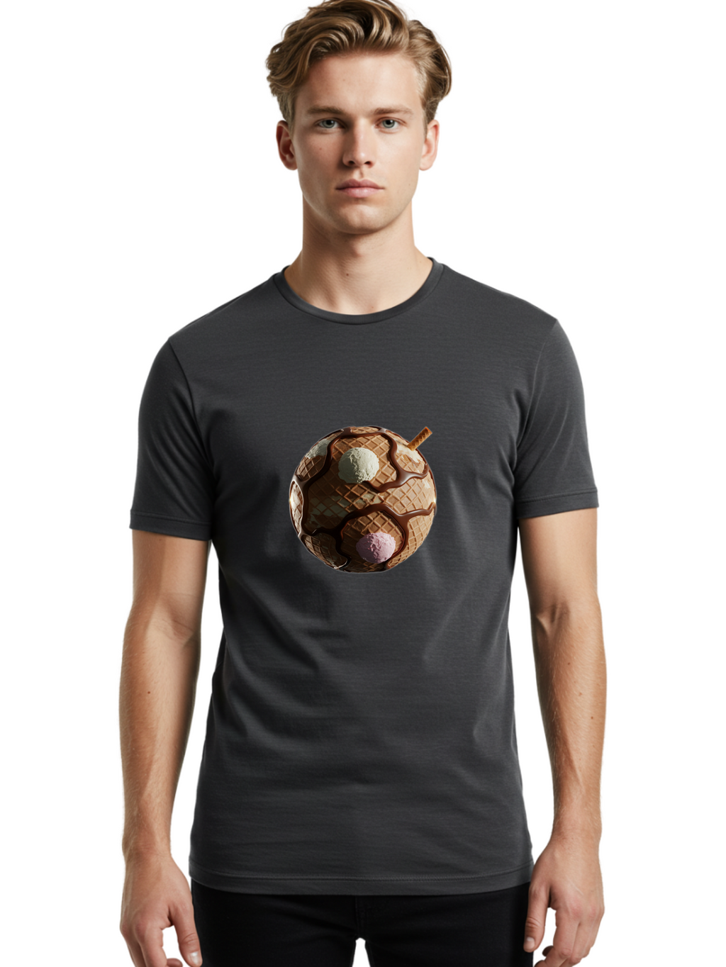 Waffle-Ice-Cream Men'S Graphic Tee, 100% Cotton, Comfortable Casual Summer Wear, Machine Washable, Vintage Camera, Old Camera, Antique Camera, Black Camera, Classic Photography, Photography Equipment, Nostalgic Device, Film Camera, Camera Art Bal583