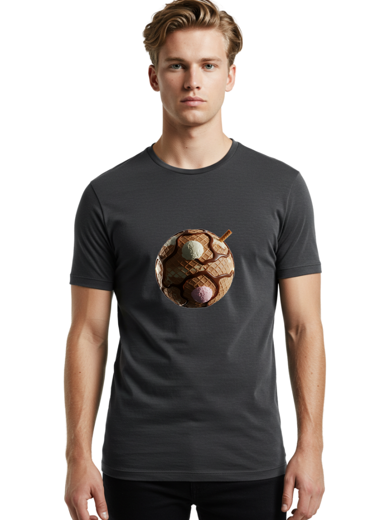 Waffle-Ice-Cream Men'S Graphic Tee, 100% Cotton, Comfortable Casual Summer Wear, Machine Washable, Vintage Camera, Old Camera, Antique Camera, Black Camera, Classic Photography, Photography Equipment, Nostalgic Device, Film Camera, Camera Art Bal583