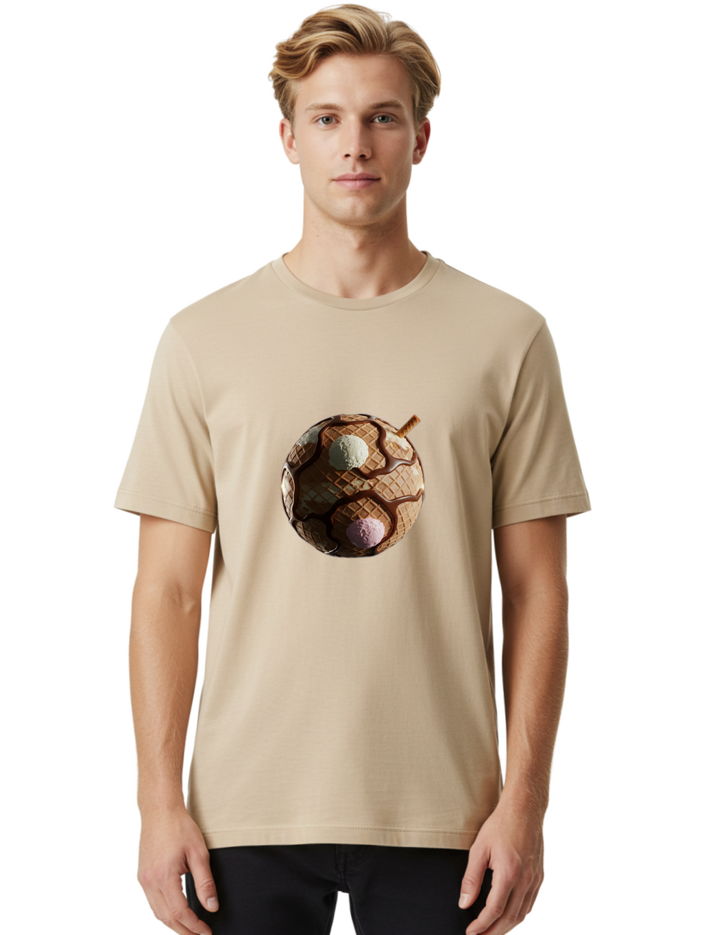Waffle-Ice-Cream Men'S Graphic Tee, 100% Cotton, Comfortable Casual Summer Wear, Machine Washable, Vintage Camera, Old Camera, Antique Camera, Black Camera, Classic Photography, Photography Equipment, Nostalgic Device, Film Camera, Camera Art Bal583