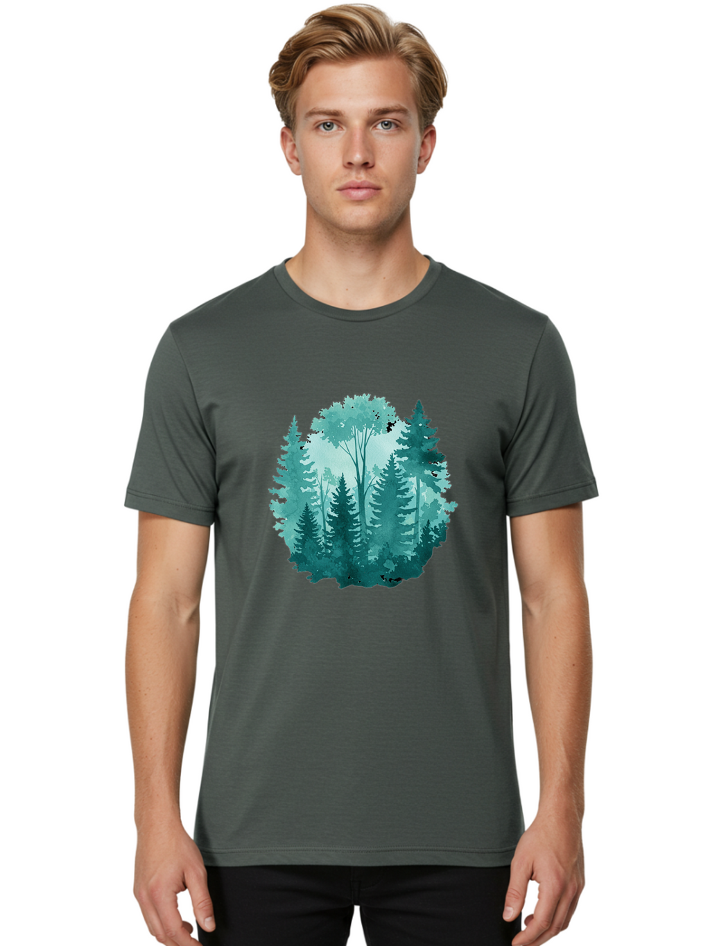 Watercolor-Forest Men'S Graphic Tee, 100% Cotton, Comfortable Casual Summer Wear, Machine Washable, Vintage Camera, Old Camera, Antique Camera, Black Camera, Classic Photography, Photography Equipment, Nostalgic Device, Film Camera, Camera Art Bal586
