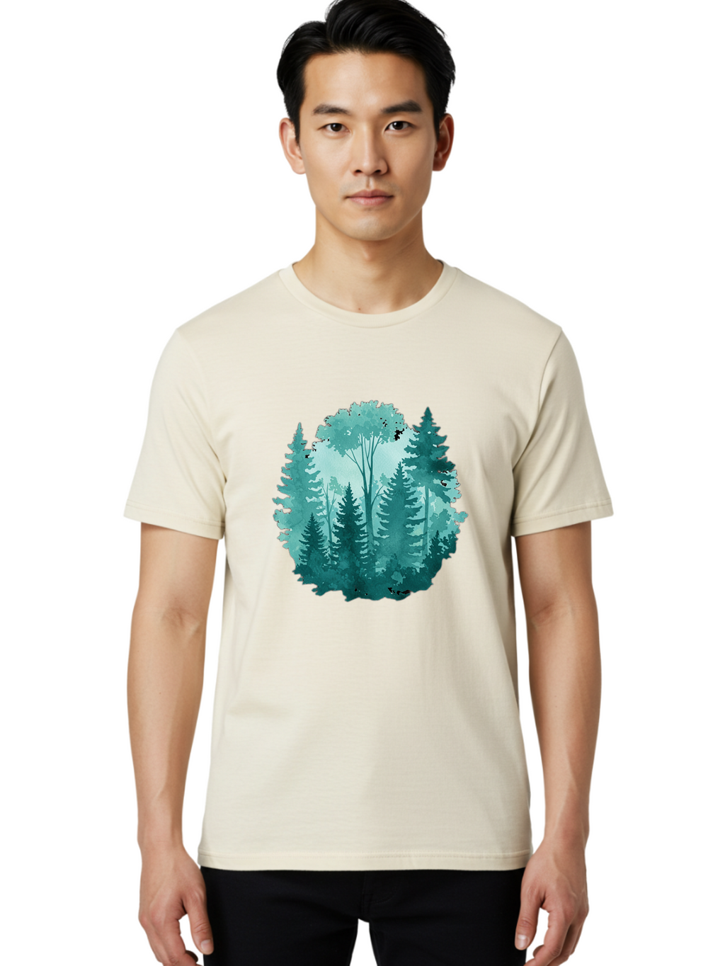 Watercolor-Forest Men'S Graphic Tee, 100% Cotton, Comfortable Casual Summer Wear, Machine Washable, Vintage Camera, Old Camera, Antique Camera, Black Camera, Classic Photography, Photography Equipment, Nostalgic Device, Film Camera, Camera Art Bal586