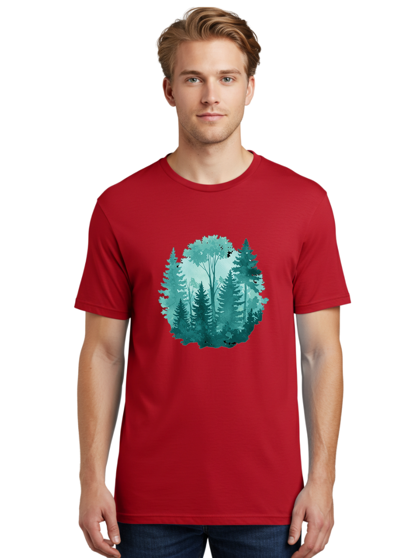 Watercolor-Forest Men'S Graphic Tee, 100% Cotton, Comfortable Casual Summer Wear, Machine Washable, Vintage Camera, Old Camera, Antique Camera, Black Camera, Classic Photography, Photography Equipment, Nostalgic Device, Film Camera, Camera Art Bal586