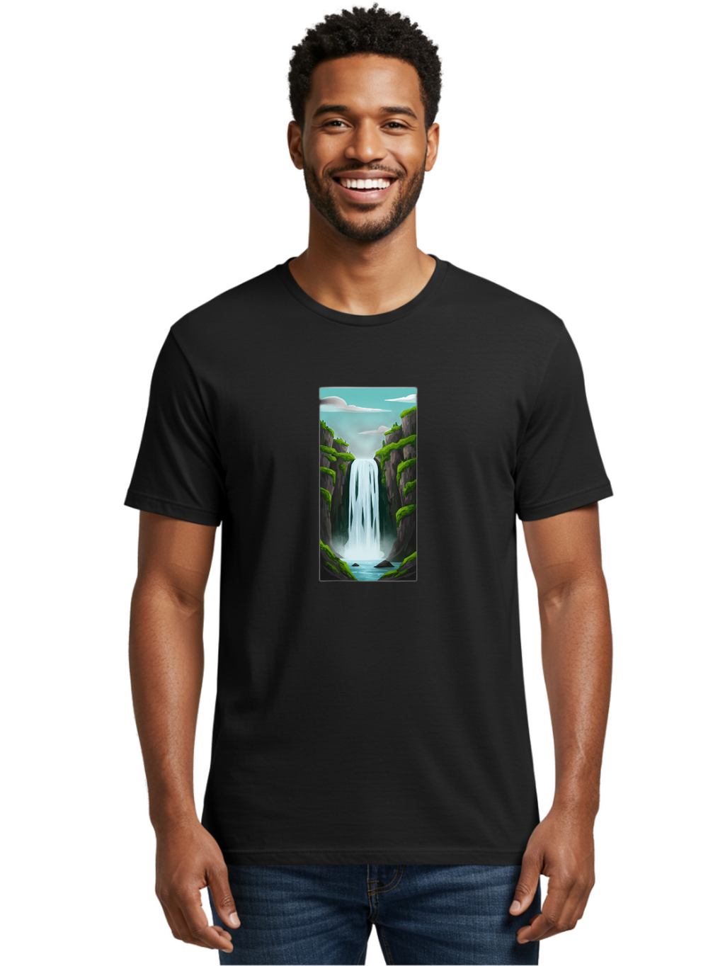 Waterfall Men'S Graphic Tee, 100% Cotton, Comfortable Casual Summer Wear, Machine Washable, Vintage Camera, Old Camera, Antique Camera, Black Camera, Classic Photography, Photography Equipment, Nostalgic Device, Film Camera, Camera Art Bal587