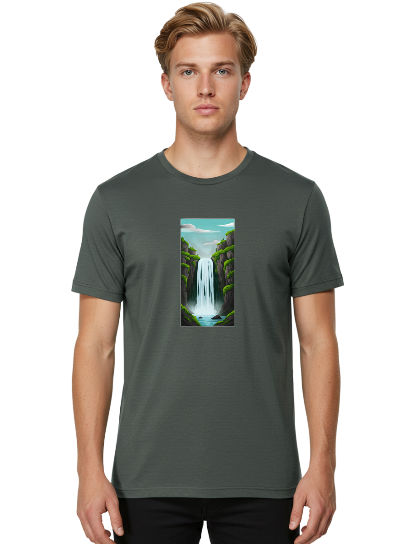 Waterfall Men'S Graphic Tee, 100% Cotton, Comfortable Casual Summer Wear, Machine Washable, Vintage Camera, Old Camera, Antique Camera, Black Camera, Classic Photography, Photography Equipment, Nostalgic Device, Film Camera, Camera Art Bal587