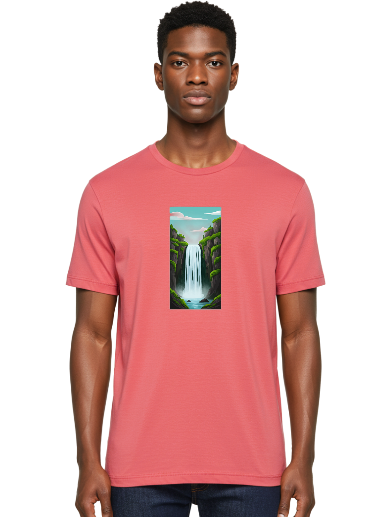 Waterfall Men'S Graphic Tee, 100% Cotton, Comfortable Casual Summer Wear, Machine Washable, Vintage Camera, Old Camera, Antique Camera, Black Camera, Classic Photography, Photography Equipment, Nostalgic Device, Film Camera, Camera Art Bal587