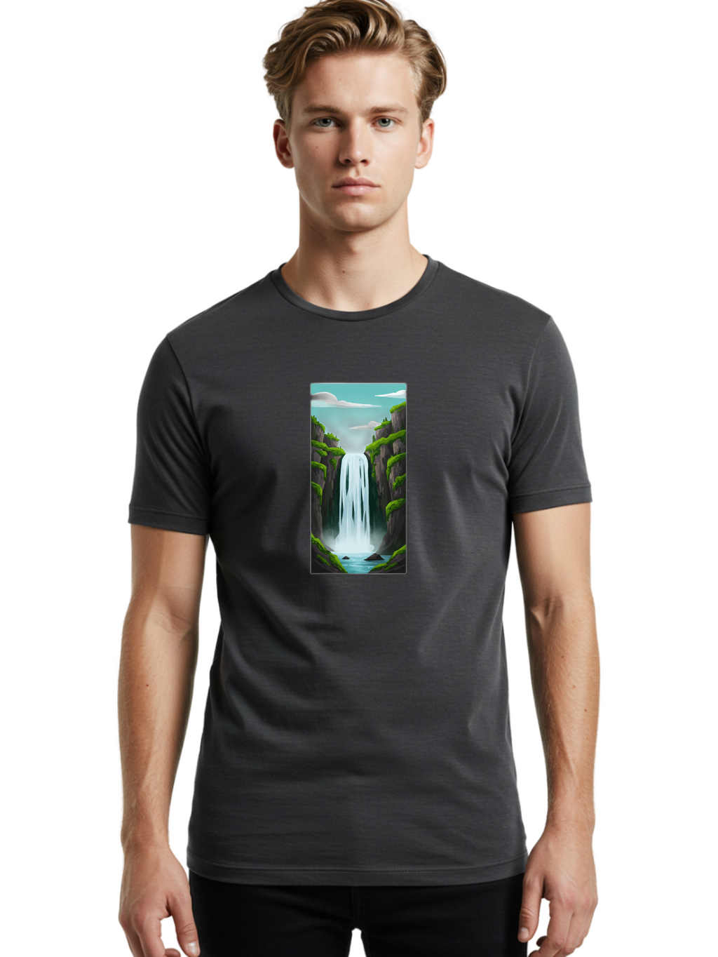 Waterfall Men'S Graphic Tee, 100% Cotton, Comfortable Casual Summer Wear, Machine Washable, Vintage Camera, Old Camera, Antique Camera, Black Camera, Classic Photography, Photography Equipment, Nostalgic Device, Film Camera, Camera Art Bal587