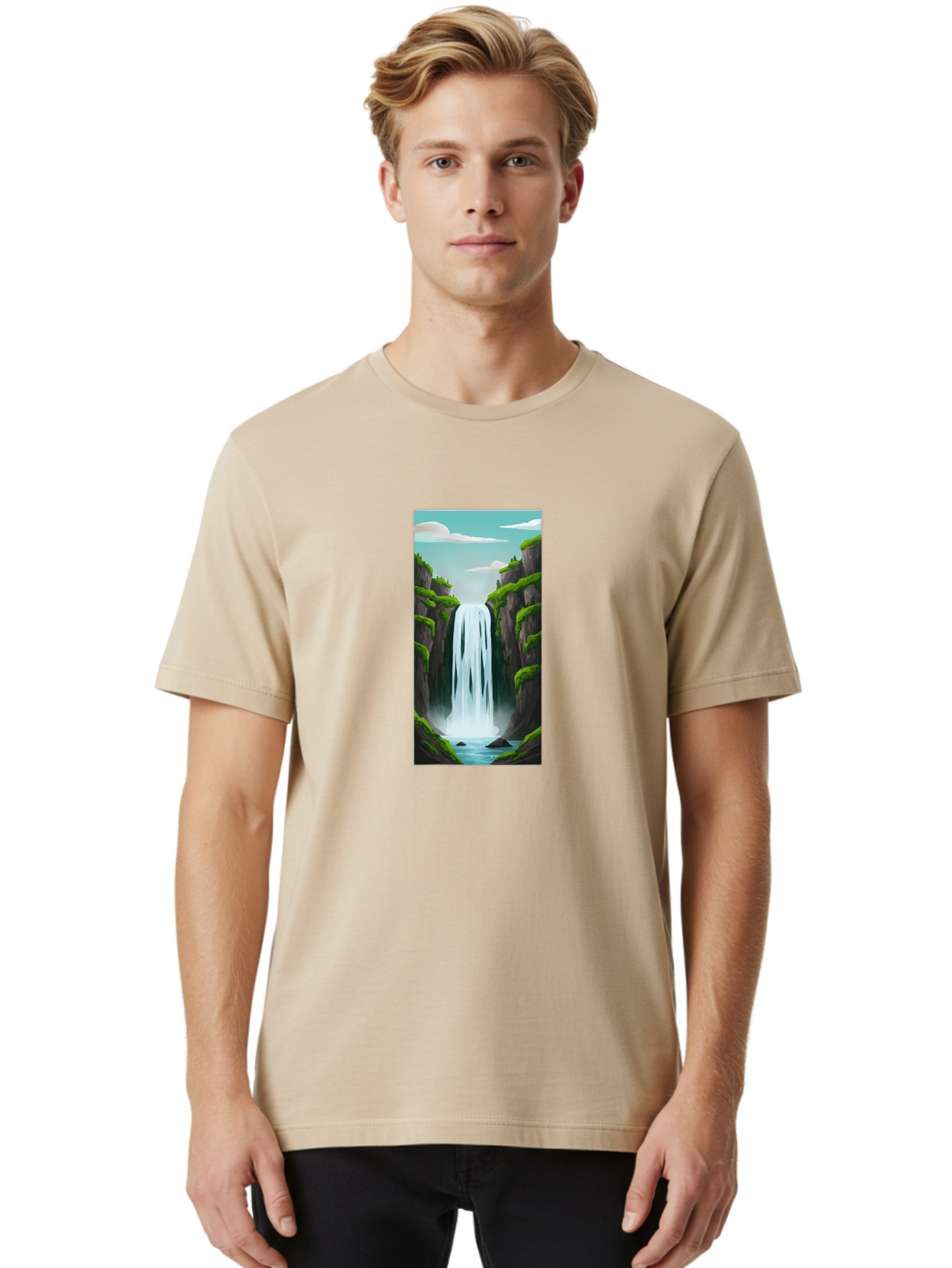 Waterfall Men'S Graphic Tee, 100% Cotton, Comfortable Casual Summer Wear, Machine Washable, Vintage Camera, Old Camera, Antique Camera, Black Camera, Classic Photography, Photography Equipment, Nostalgic Device, Film Camera, Camera Art Bal587