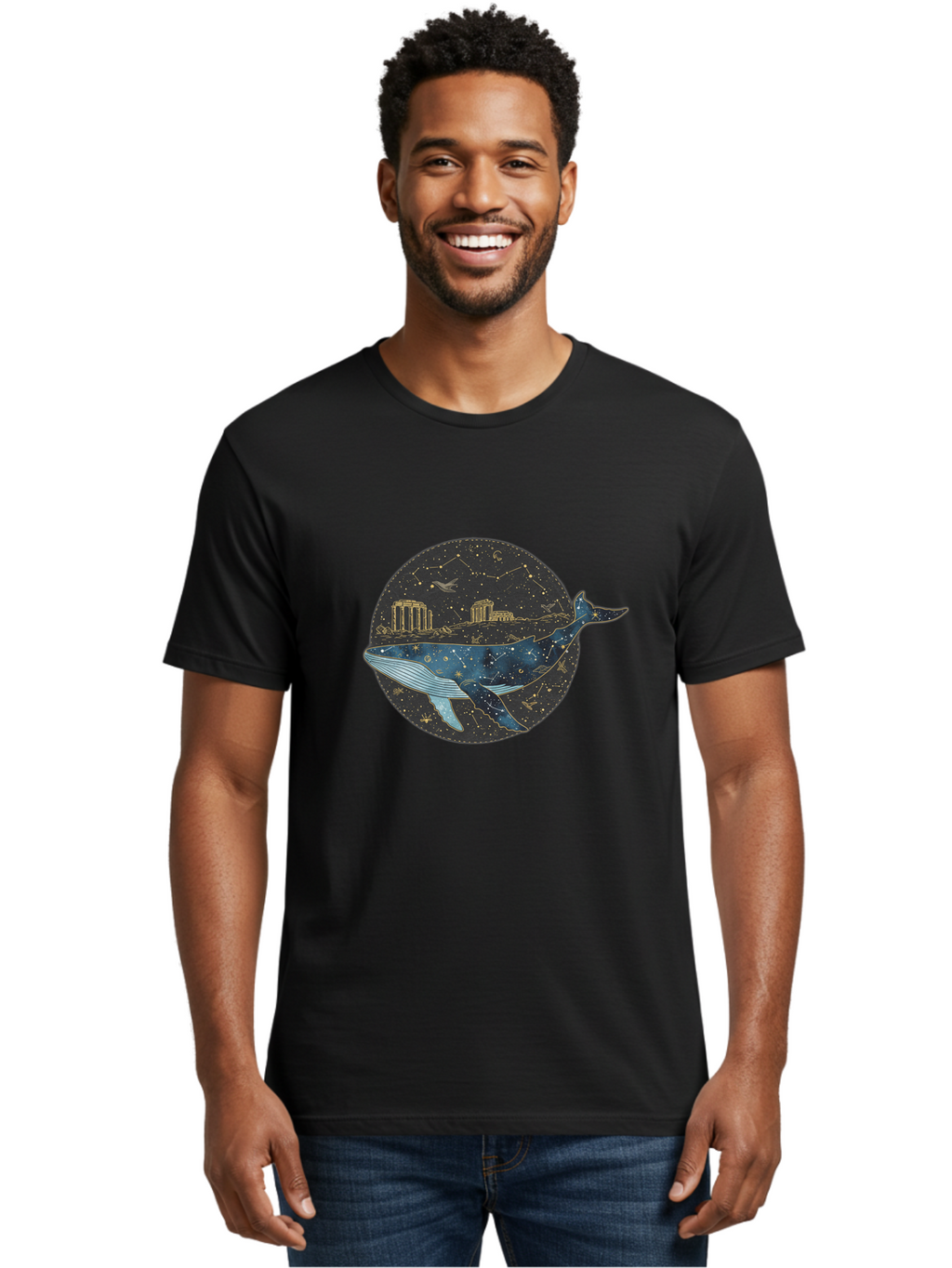 Whale-Constellation Men'S Graphic Tee, 100% Cotton, Comfortable Casual Summer Wear, Machine Washable, Vintage Camera, Old Camera, Antique Camera, Black Camera, Classic Photography, Photography Equipment, Nostalgic Device, Film Camera, Bal601