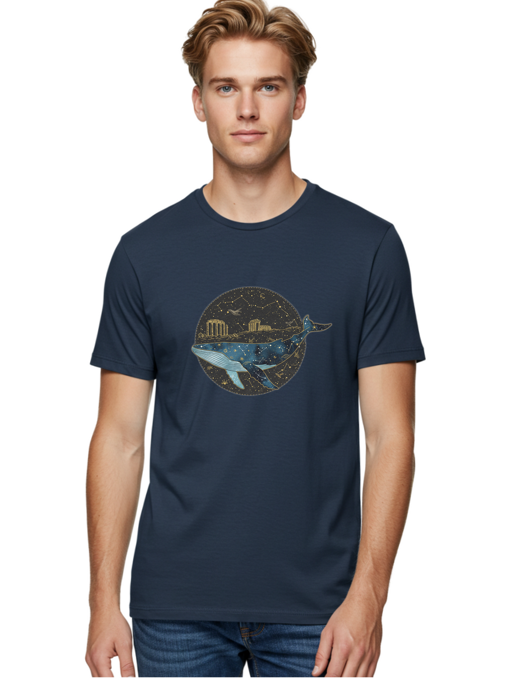 Whale-Constellation Men'S Graphic Tee, 100% Cotton, Comfortable Casual Summer Wear, Machine Washable, Vintage Camera, Old Camera, Antique Camera, Black Camera, Classic Photography, Photography Equipment, Nostalgic Device, Film Camera, Bal601