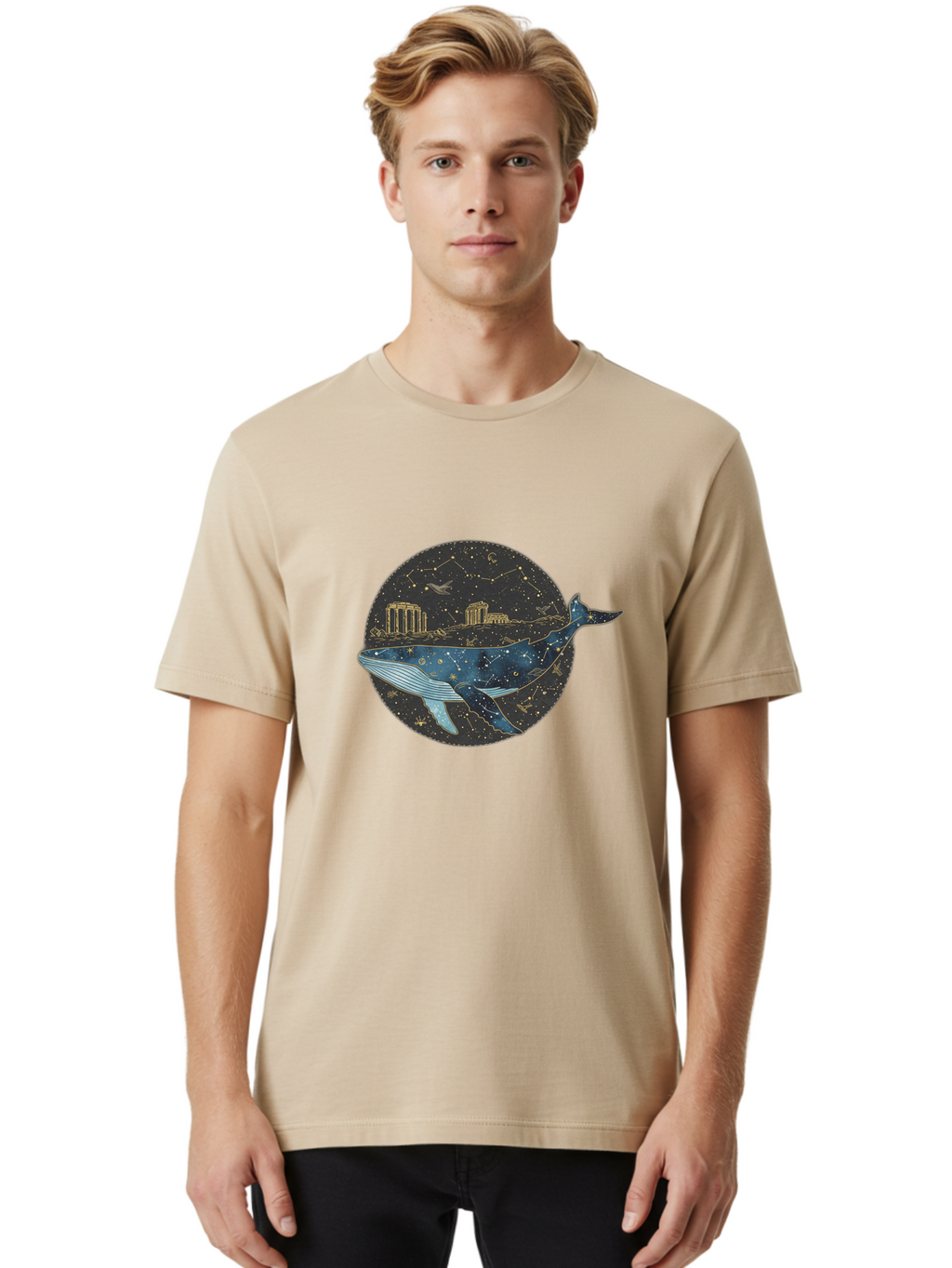 Whale-Constellation Men'S Graphic Tee, 100% Cotton, Comfortable Casual Summer Wear, Machine Washable, Vintage Camera, Old Camera, Antique Camera, Black Camera, Classic Photography, Photography Equipment, Nostalgic Device, Film Camera, Bal601
