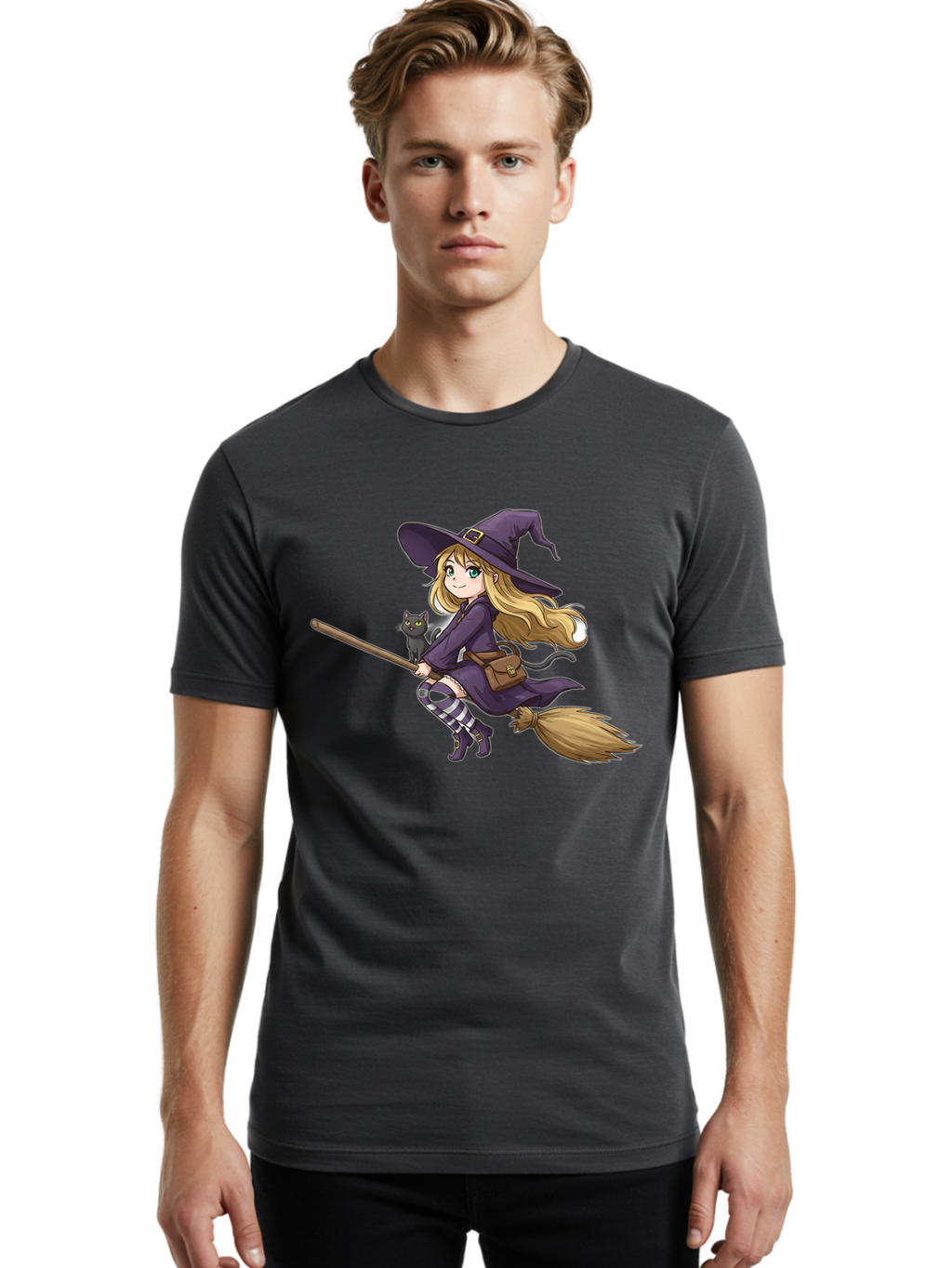 Witch-And-Cat-On-Broomstick Men'S Graphic Tee, 100% Cotton, Comfortable Casual Summer Wear, Machine Washable, Vintage Camera, Old Camera, Antique Camera, Black Camera, Classic Photography, Photography Equipment, Nostalgic Device, Film Camera, Bal617