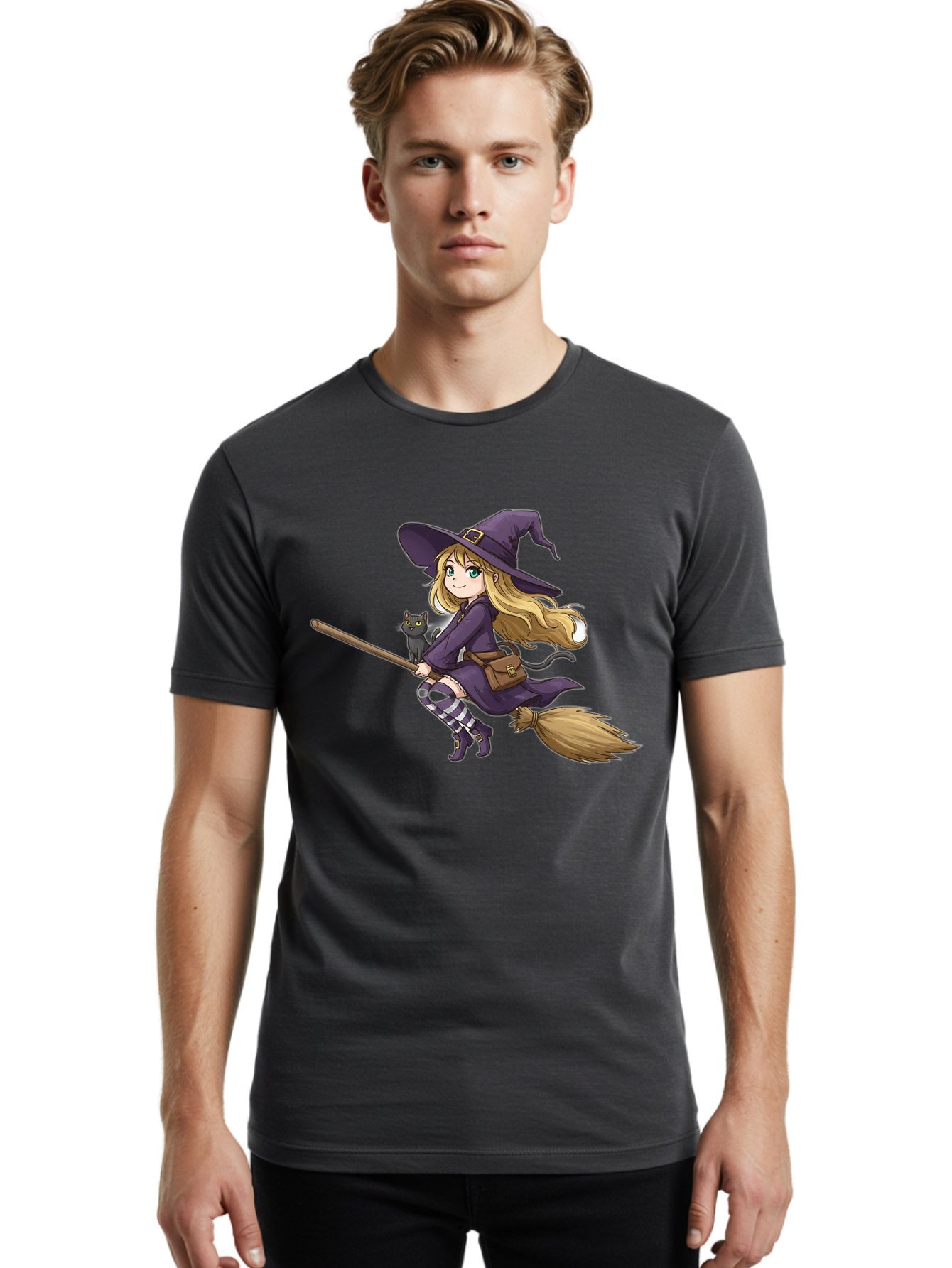 Witch-And-Cat-On-Broomstick Men'S Graphic Tee, 100% Cotton, Comfortable Casual Summer Wear, Machine Washable, Vintage Camera, Old Camera, Antique Camera, Black Camera, Classic Photography, Photography Equipment, Nostalgic Device, Film Camera, Bal617