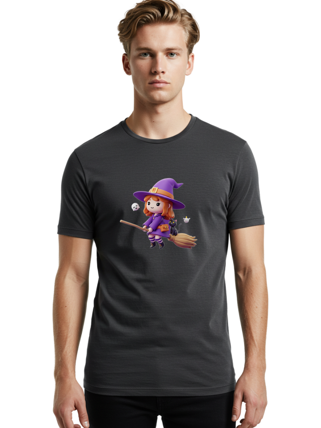Witch-Flying-On-Broomstick-1 Men'S Graphic Tee, 100% Cotton, Comfortable Casual Summer Wear, Machine Washable, Vintage Camera, Old Camera, Antique Camera, Black Camera, Classic Photography, Photography Equipment, Nostalgic Device, Film Camera, Bal619