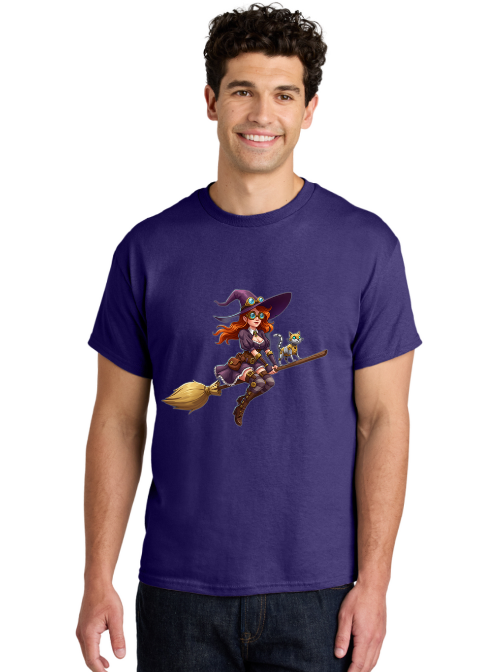 Witch-Flying-With-Cat-1 Men'S Graphic Tee, 100% Cotton, Comfortable Casual Summer Wear, Machine Washable, Vintage Camera, Old Camera, Antique Camera, Black Camera, Classic Photography, Photography Equipment, Nostalgic Device, Film Camera, Bal621