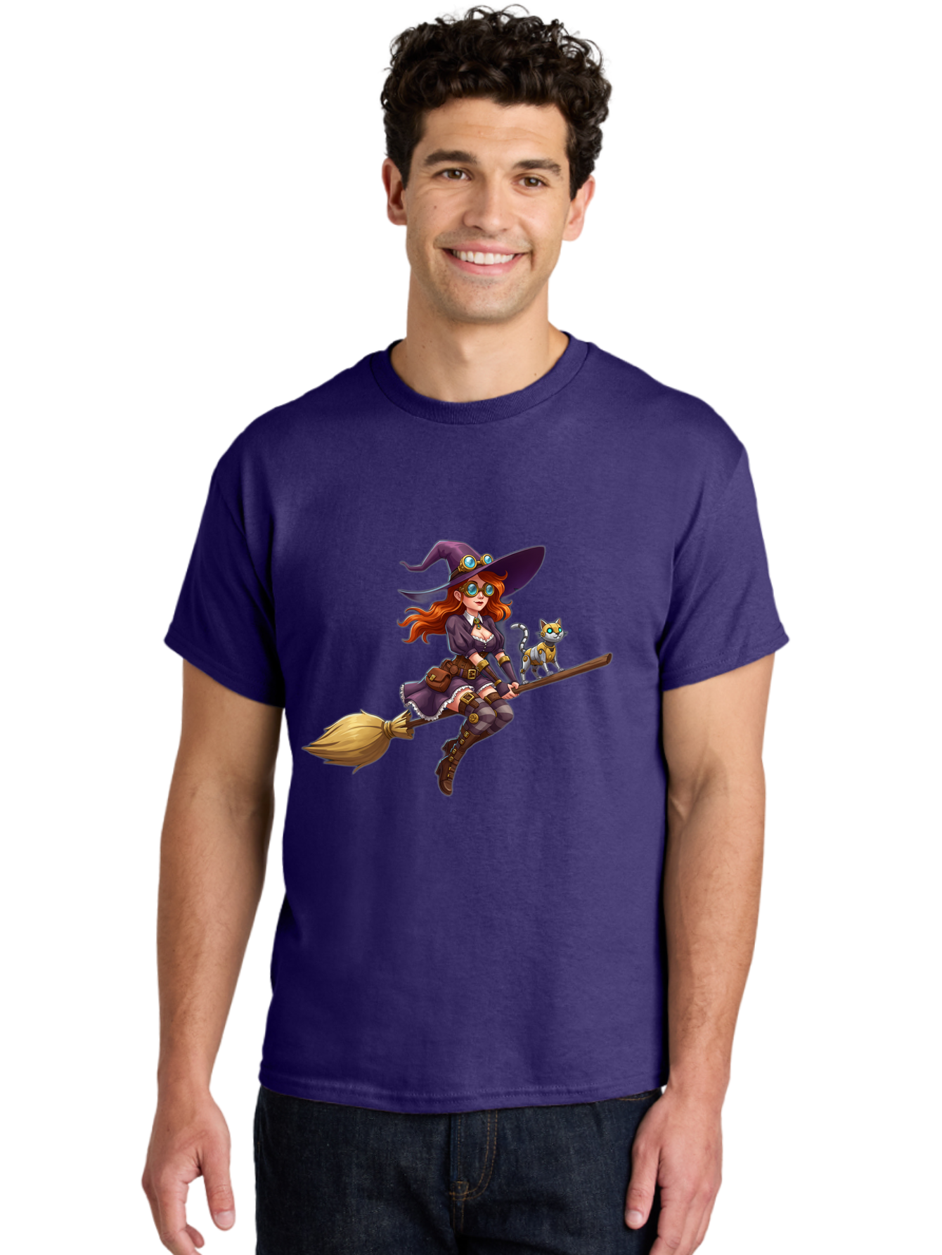 Witch-Flying-With-Cat-1 Men'S Graphic Tee, 100% Cotton, Comfortable Casual Summer Wear, Machine Washable, Vintage Camera, Old Camera, Antique Camera, Black Camera, Classic Photography, Photography Equipment, Nostalgic Device, Film Camera, Bal621