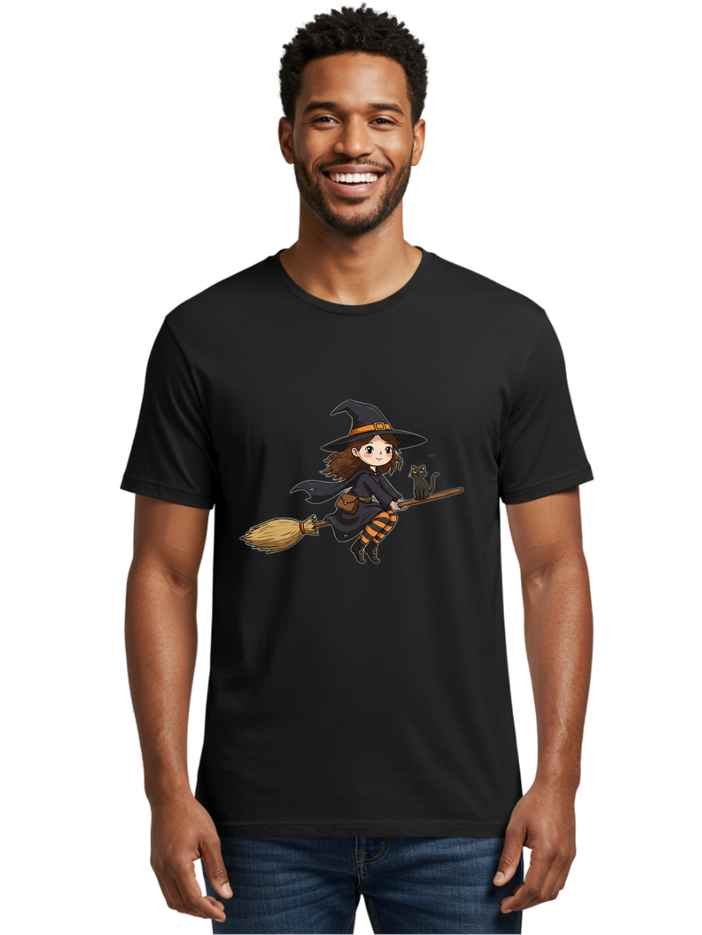Witch-Flying-With-Cat-2 Men'S Graphic Tee, 100% Cotton, Comfortable Casual Summer Wear, Machine Washable, Vintage Camera, Old Camera, Antique Camera, Black Camera, Classic Photography, Photography Equipment, Nostalgic Device, Film Camera, Bal622