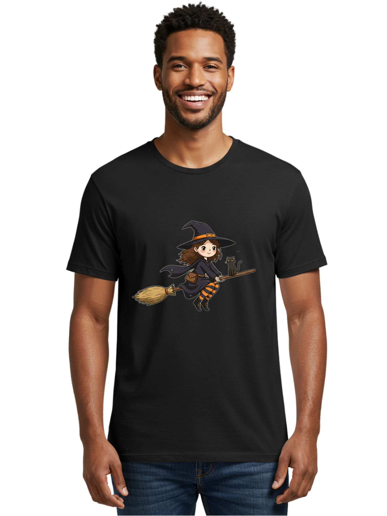 Witch-Flying-With-Cat-2 Men'S Graphic Tee, 100% Cotton, Comfortable Casual Summer Wear, Machine Washable, Vintage Camera, Old Camera, Antique Camera, Black Camera, Classic Photography, Photography Equipment, Nostalgic Device, Film Camera, Bal622