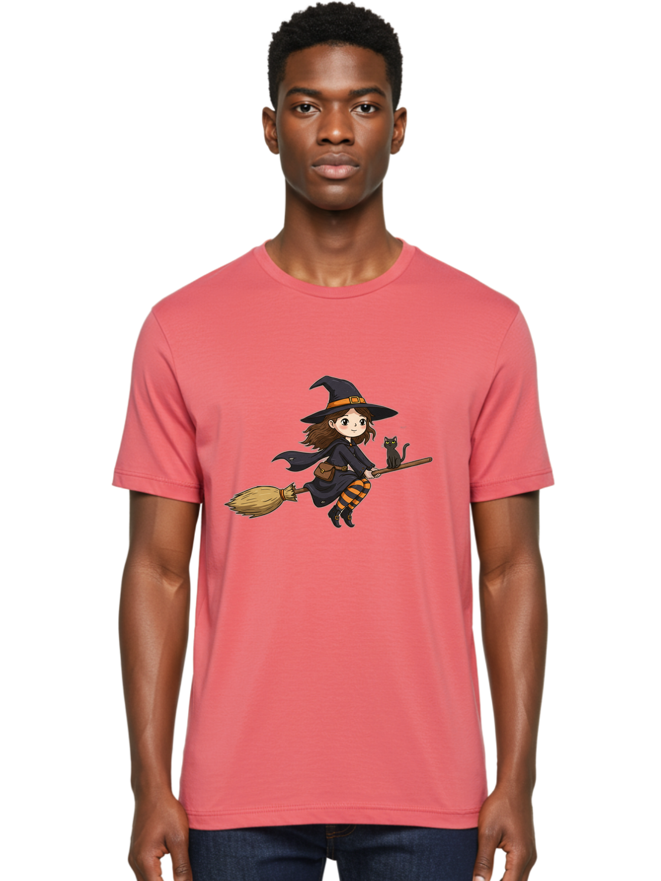 Witch-Flying-With-Cat-2 Men'S Graphic Tee, 100% Cotton, Comfortable Casual Summer Wear, Machine Washable, Vintage Camera, Old Camera, Antique Camera, Black Camera, Classic Photography, Photography Equipment, Nostalgic Device, Film Camera, Bal622