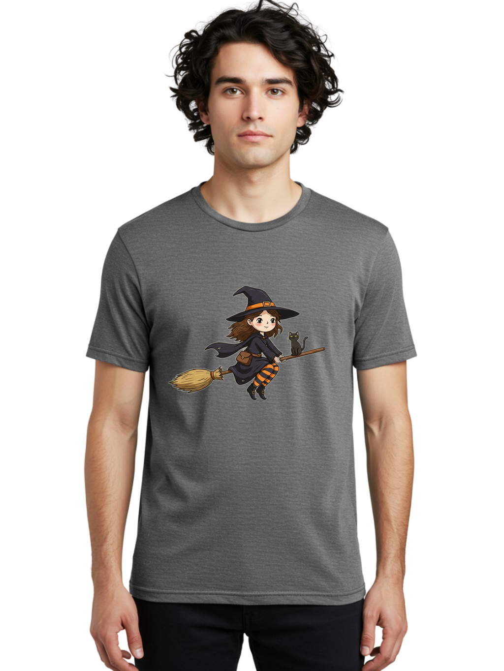Witch-Flying-With-Cat-2 Men'S Graphic Tee, 100% Cotton, Comfortable Casual Summer Wear, Machine Washable, Vintage Camera, Old Camera, Antique Camera, Black Camera, Classic Photography, Photography Equipment, Nostalgic Device, Film Camera, Bal622