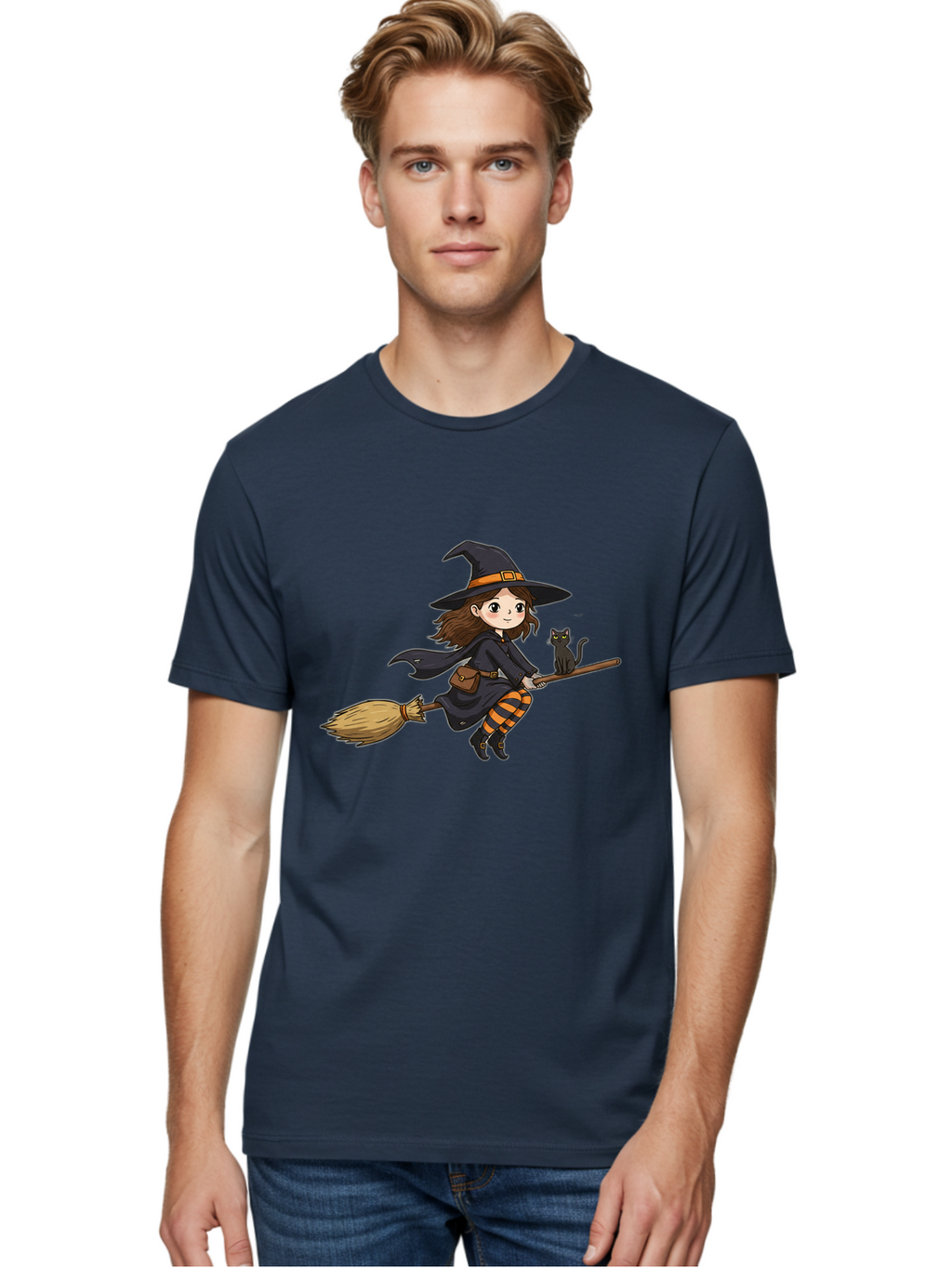 Witch-Flying-With-Cat-2 Men'S Graphic Tee, 100% Cotton, Comfortable Casual Summer Wear, Machine Washable, Vintage Camera, Old Camera, Antique Camera, Black Camera, Classic Photography, Photography Equipment, Nostalgic Device, Film Camera, Bal622
