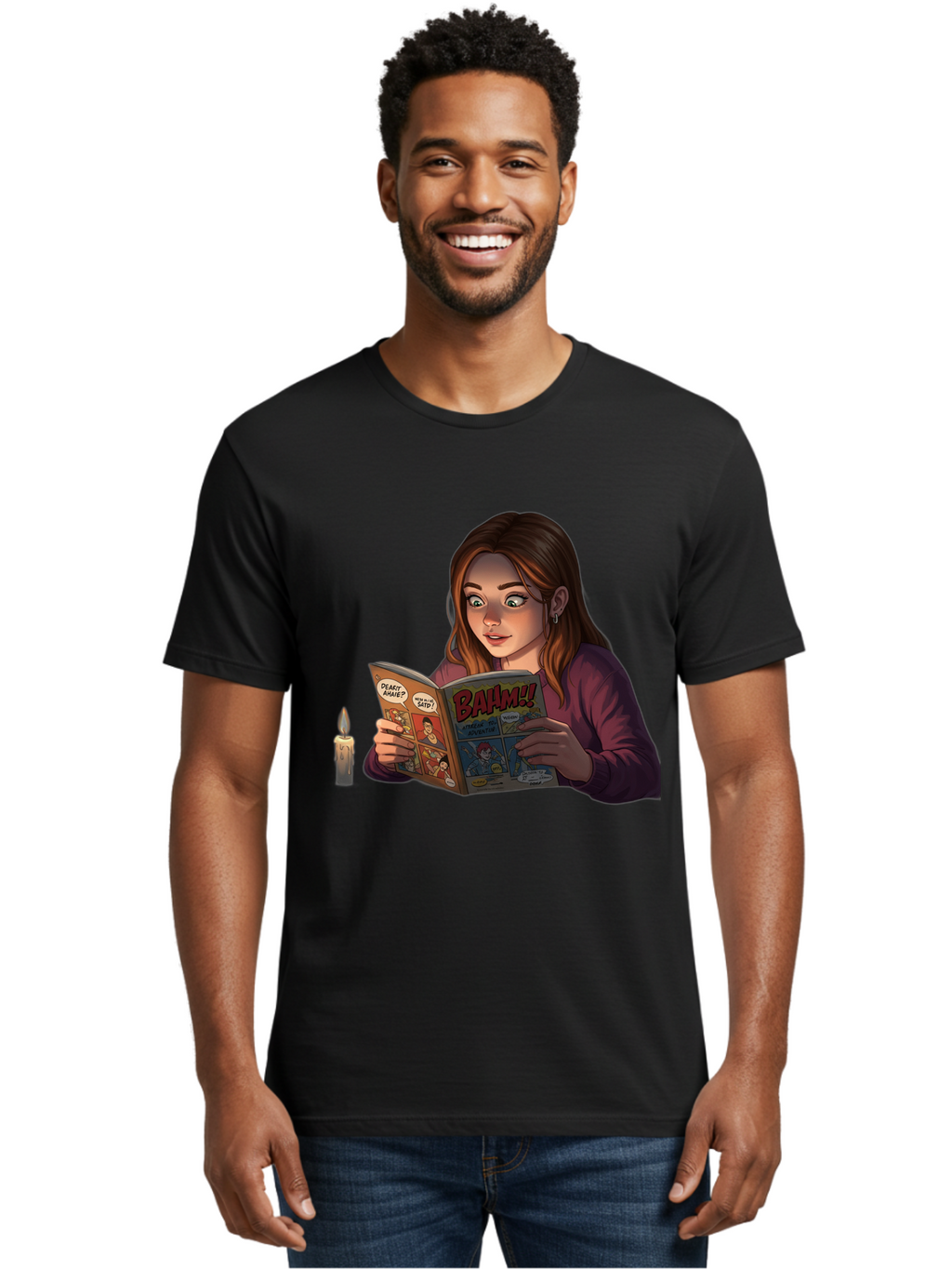 Woman-Reading-Comic Men'S Graphic Tee, 100% Cotton, Comfortable Casual Summer Wear, Machine Washable, Vintage Camera, Old Camera, Antique Camera, Black Camera, Classic Photography, Photography Equipment, Nostalgic Device, Film Camera, Bal631