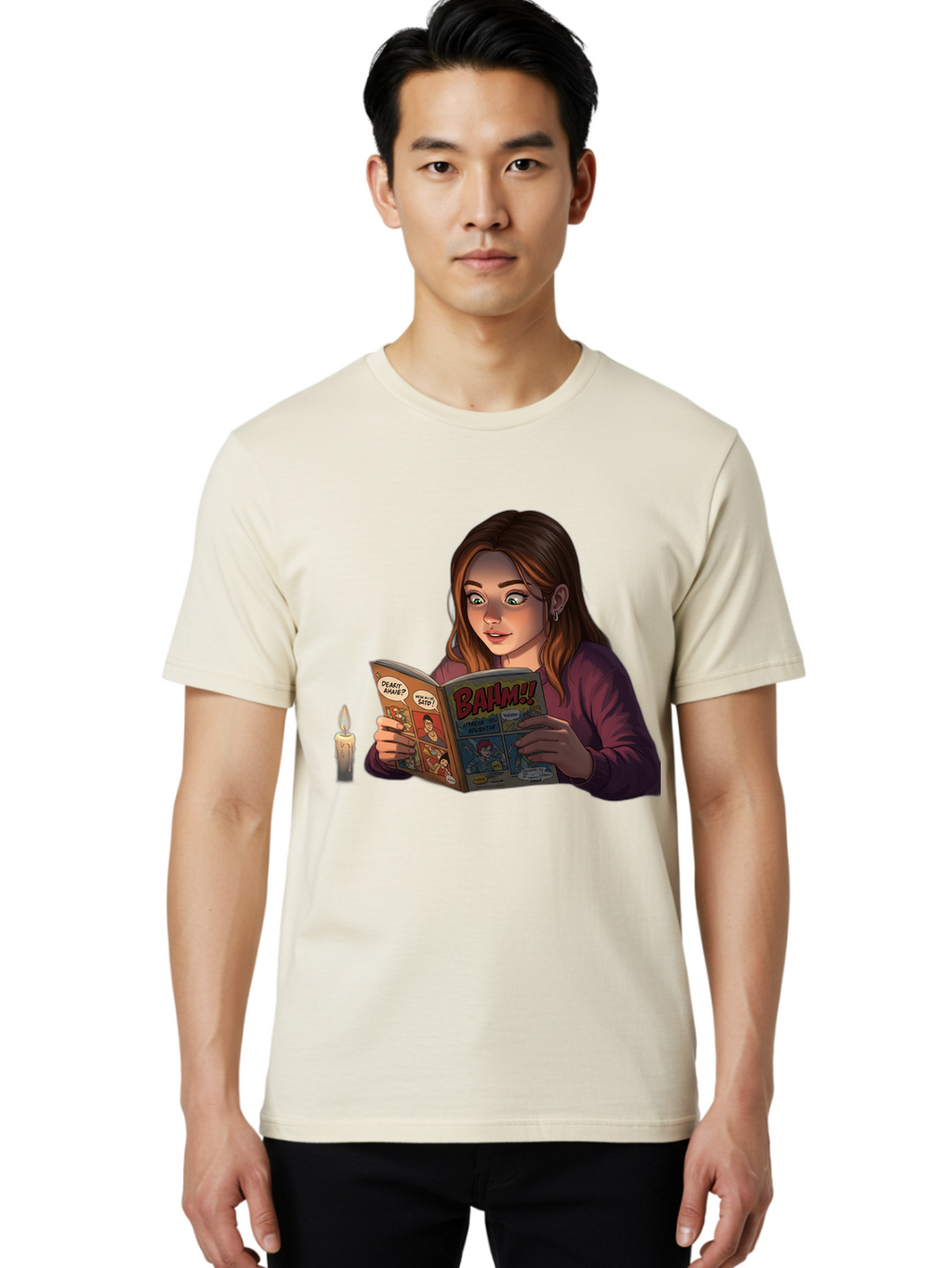Woman-Reading-Comic Men'S Graphic Tee, 100% Cotton, Comfortable Casual Summer Wear, Machine Washable, Vintage Camera, Old Camera, Antique Camera, Black Camera, Classic Photography, Photography Equipment, Nostalgic Device, Film Camera, Bal631