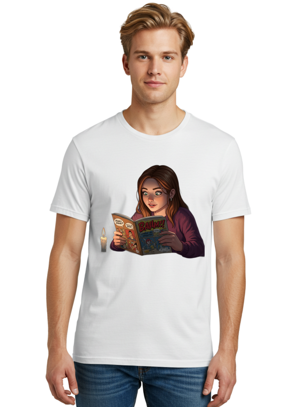 Woman-Reading-Comic Men'S Graphic Tee, 100% Cotton, Comfortable Casual Summer Wear, Machine Washable, Vintage Camera, Old Camera, Antique Camera, Black Camera, Classic Photography, Photography Equipment, Nostalgic Device, Film Camera, Bal631