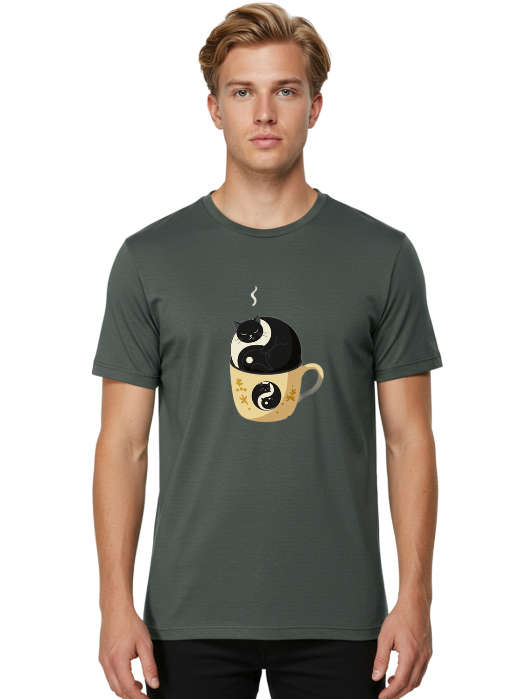 Yin-Yang-Cat Men'S Graphic Tee, 100% Cotton, Comfortable Casual Summer Wear, Machine Washable, Vintage Camera, Old Camera, Antique Camera, Black Camera, Classic Photography, Photography Equipment, Nostalgic Device, Film Camera, Camera Art Bal645