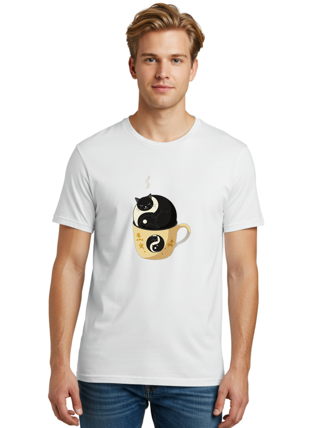 Yin-Yang-Cat Men'S Graphic Tee, 100% Cotton, Comfortable Casual Summer Wear, Machine Washable, Vintage Camera, Old Camera, Antique Camera, Black Camera, Classic Photography, Photography Equipment, Nostalgic Device, Film Camera, Camera Art Bal645
