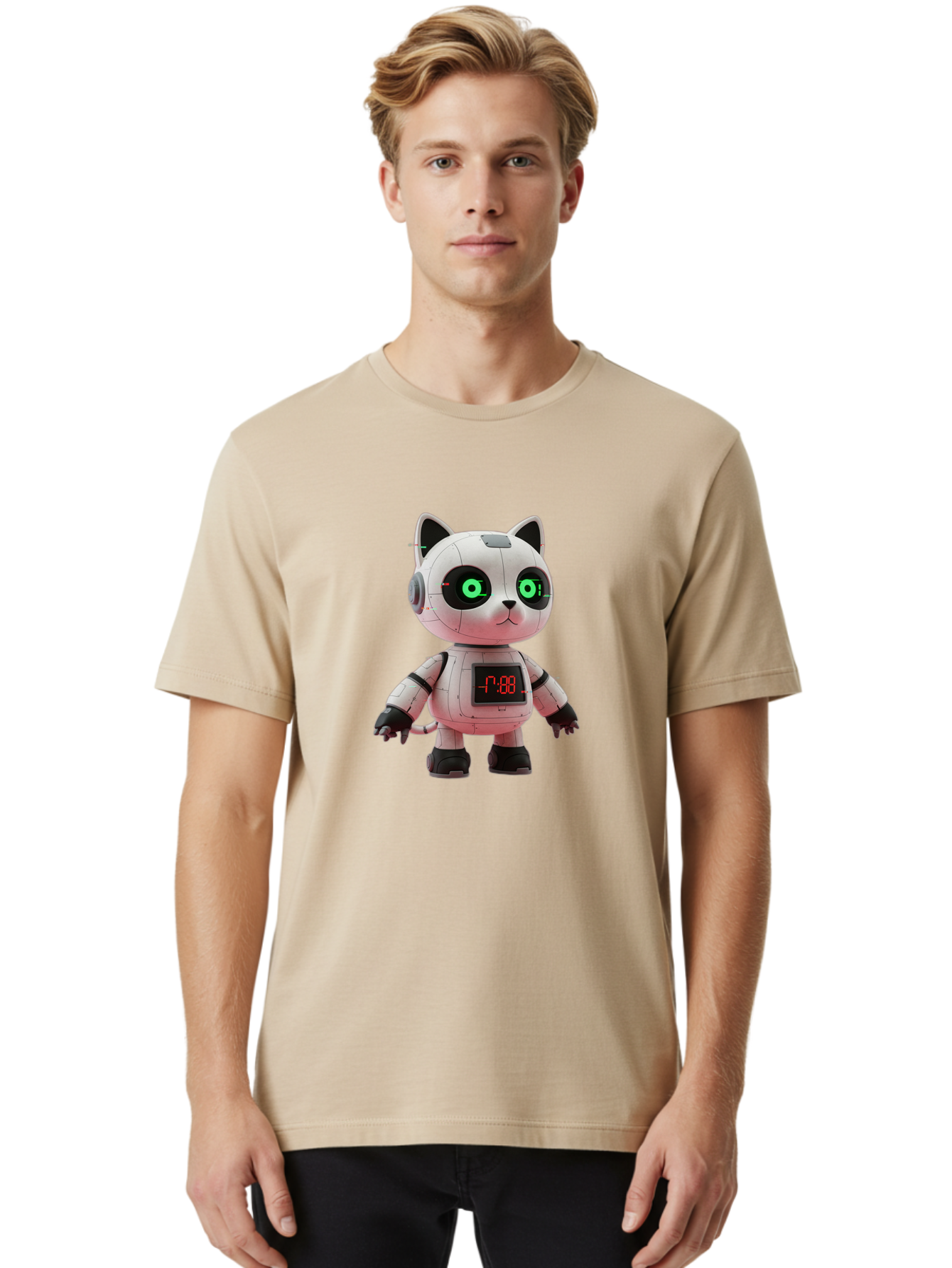 7-88-Robot-Cat Men'S Graphic Tee, 100% Cotton, Comfortable Casual Summer Wear, Machine Washable, Vintage Camera, Old Camera, Antique Camera, Black Camera, Classic Photography, Photography Equipment, Nostalgic Device, Film Camera, Camera Art Bal651