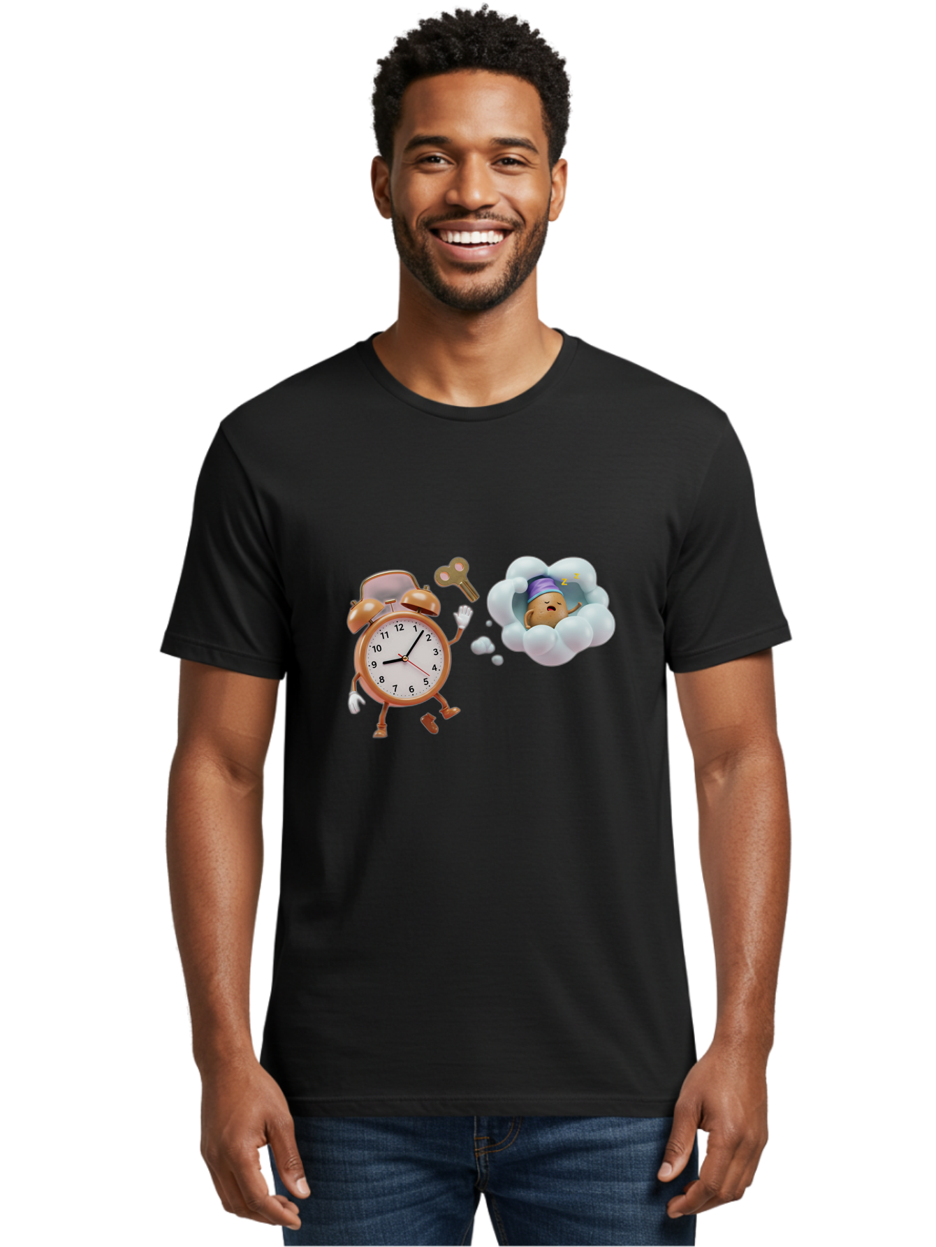 Alarm-Clock-And-Sleep-Cloud Men'S Graphic Tee, 100% Cotton, Comfortable Casual Summer Wear, Machine Washable, Vintage Camera, Old Camera, Antique Camera, Black Camera, Classic Photography, Photography Equipment, Nostalgic Device, Film Camera, Bal672