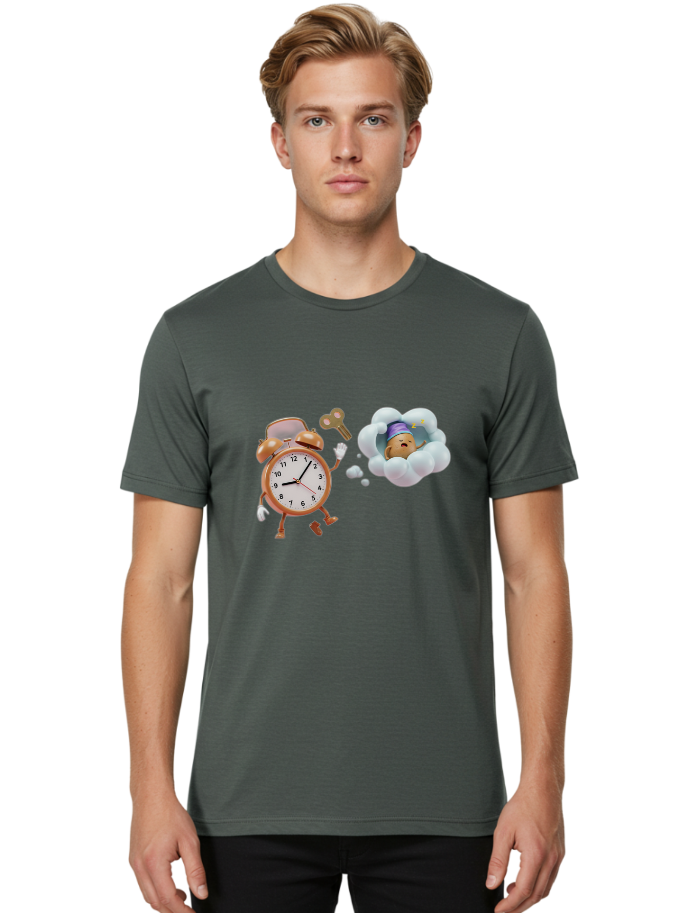 Alarm-Clock-And-Sleep-Cloud Men'S Graphic Tee, 100% Cotton, Comfortable Casual Summer Wear, Machine Washable, Vintage Camera, Old Camera, Antique Camera, Black Camera, Classic Photography, Photography Equipment, Nostalgic Device, Film Camera, Bal672