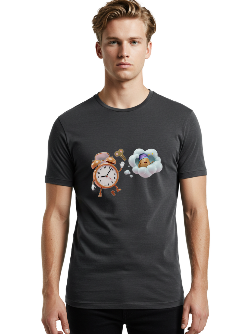 Alarm-Clock-And-Sleep-Cloud Men'S Graphic Tee, 100% Cotton, Comfortable Casual Summer Wear, Machine Washable, Vintage Camera, Old Camera, Antique Camera, Black Camera, Classic Photography, Photography Equipment, Nostalgic Device, Film Camera, Bal672