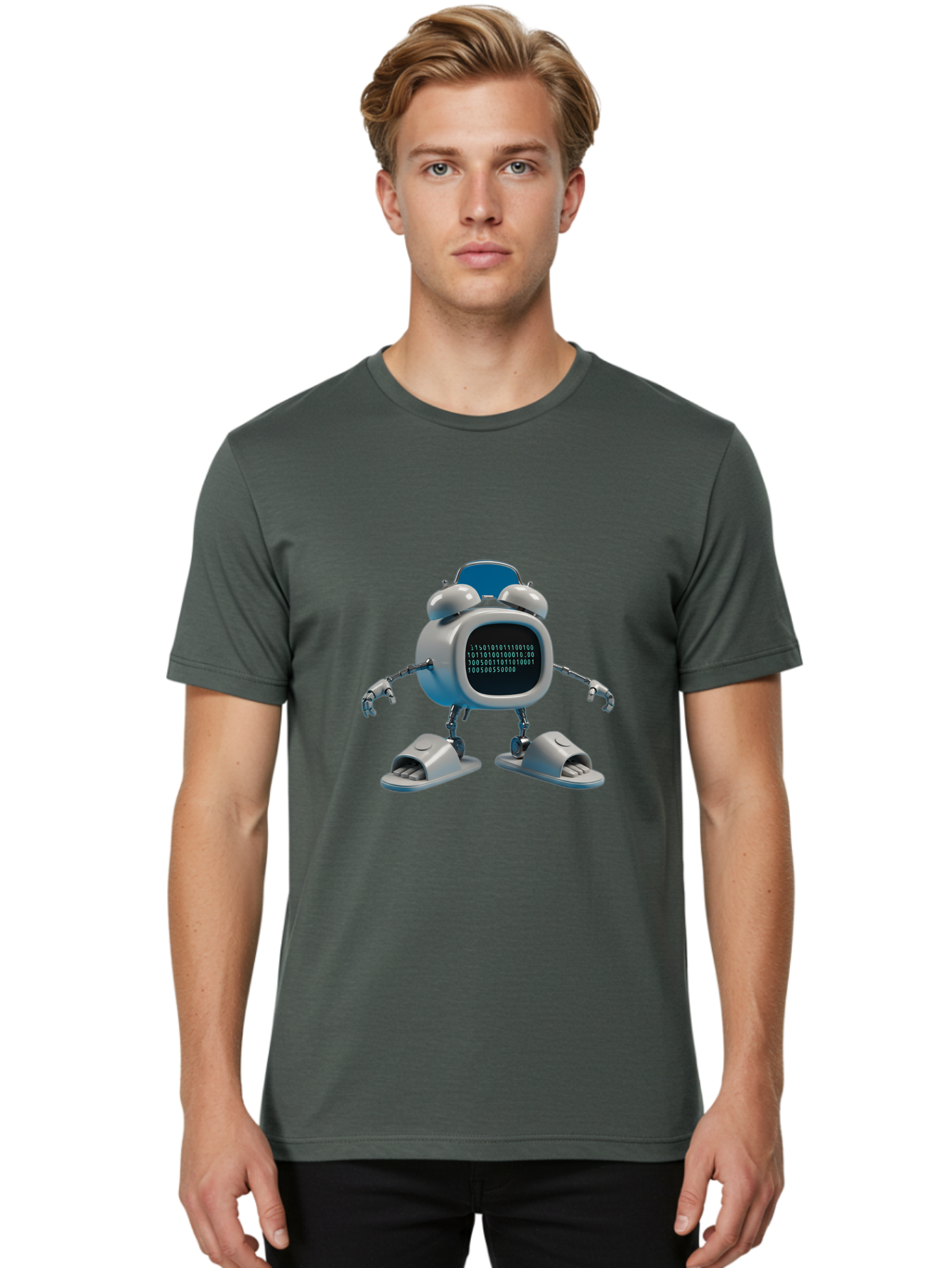 Alarm-Clock-Robot Men'S Graphic Tee, 100% Cotton, Comfortable Casual Summer Wear, Machine Washable, Vintage Camera, Old Camera, Antique Camera, Black Camera, Classic Photography, Photography Equipment, Nostalgic Device, Film Camera, Camera Art Bal674