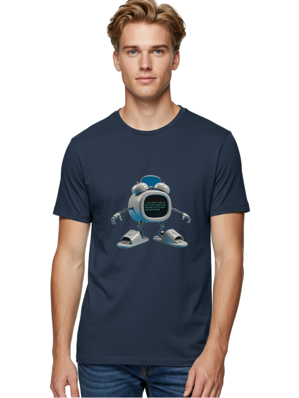Alarm-Clock-Robot Men'S Graphic Tee, 100% Cotton, Comfortable Casual Summer Wear, Machine Washable, Vintage Camera, Old Camera, Antique Camera, Black Camera, Classic Photography, Photography Equipment, Nostalgic Device, Film Camera, Camera Art Bal674