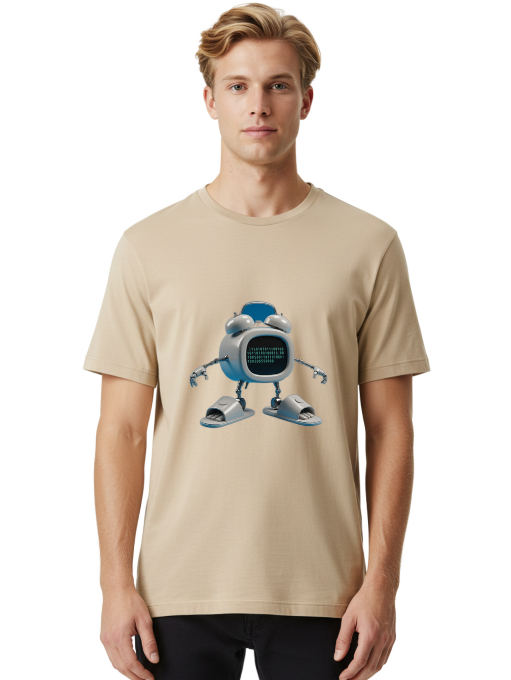 Alarm-Clock-Robot Men'S Graphic Tee, 100% Cotton, Comfortable Casual Summer Wear, Machine Washable, Vintage Camera, Old Camera, Antique Camera, Black Camera, Classic Photography, Photography Equipment, Nostalgic Device, Film Camera, Camera Art Bal674