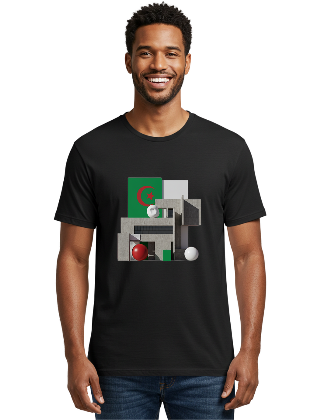 Algeria-Flag-3D-Blocks Men'S Graphic Tee, 100% Cotton, Comfortable Casual Summer Wear, Machine Washable, Vintage Camera, Old Camera, Antique Camera, Black Camera, Classic Photography, Photography Equipment, Nostalgic Device, Film Camera, Bal678