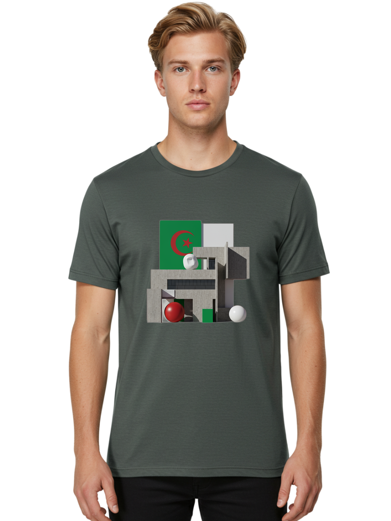 Algeria-Flag-3D-Blocks Men'S Graphic Tee, 100% Cotton, Comfortable Casual Summer Wear, Machine Washable, Vintage Camera, Old Camera, Antique Camera, Black Camera, Classic Photography, Photography Equipment, Nostalgic Device, Film Camera, Bal678