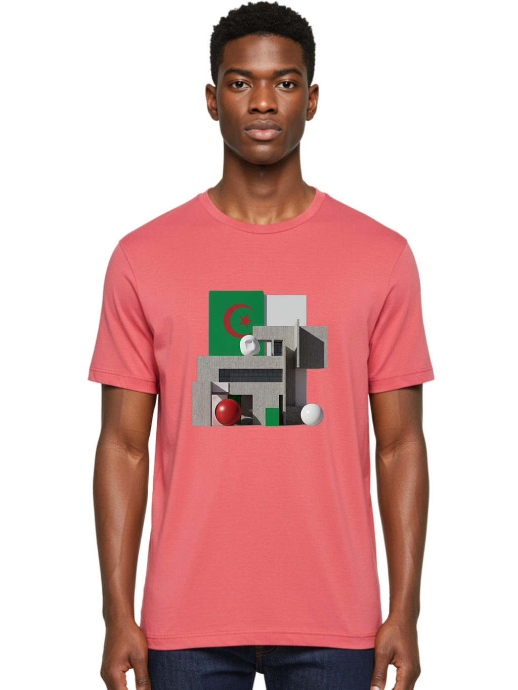Algeria-Flag-3D-Blocks Men'S Graphic Tee, 100% Cotton, Comfortable Casual Summer Wear, Machine Washable, Vintage Camera, Old Camera, Antique Camera, Black Camera, Classic Photography, Photography Equipment, Nostalgic Device, Film Camera, Bal678