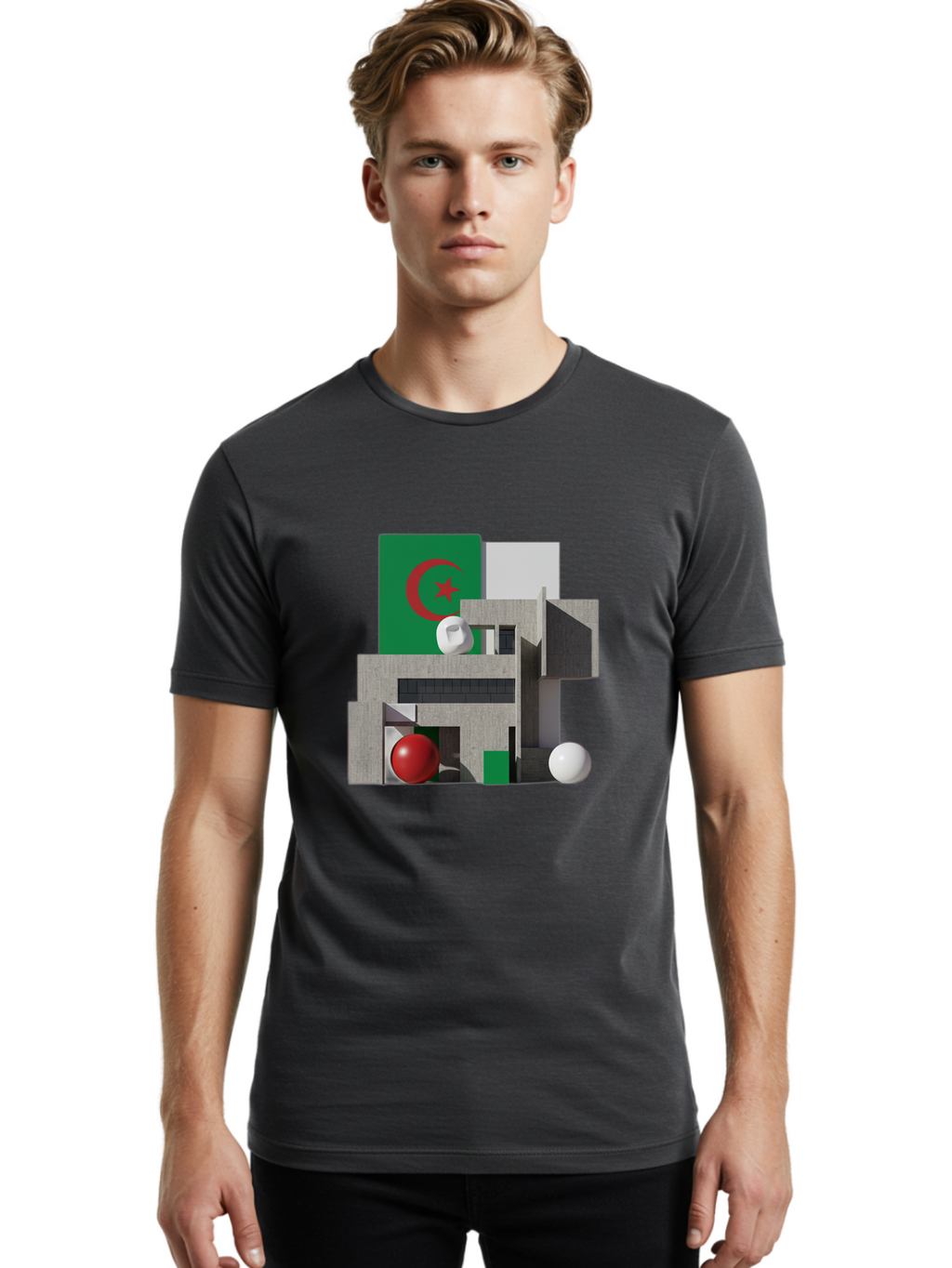 Algeria-Flag-3D-Blocks Men'S Graphic Tee, 100% Cotton, Comfortable Casual Summer Wear, Machine Washable, Vintage Camera, Old Camera, Antique Camera, Black Camera, Classic Photography, Photography Equipment, Nostalgic Device, Film Camera, Bal678