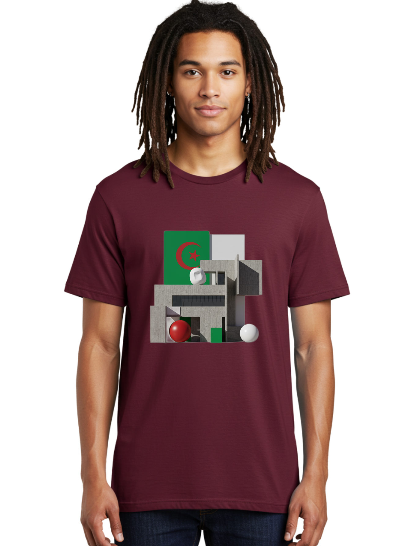 Algeria-Flag-3D-Blocks Men'S Graphic Tee, 100% Cotton, Comfortable Casual Summer Wear, Machine Washable, Vintage Camera, Old Camera, Antique Camera, Black Camera, Classic Photography, Photography Equipment, Nostalgic Device, Film Camera, Bal678